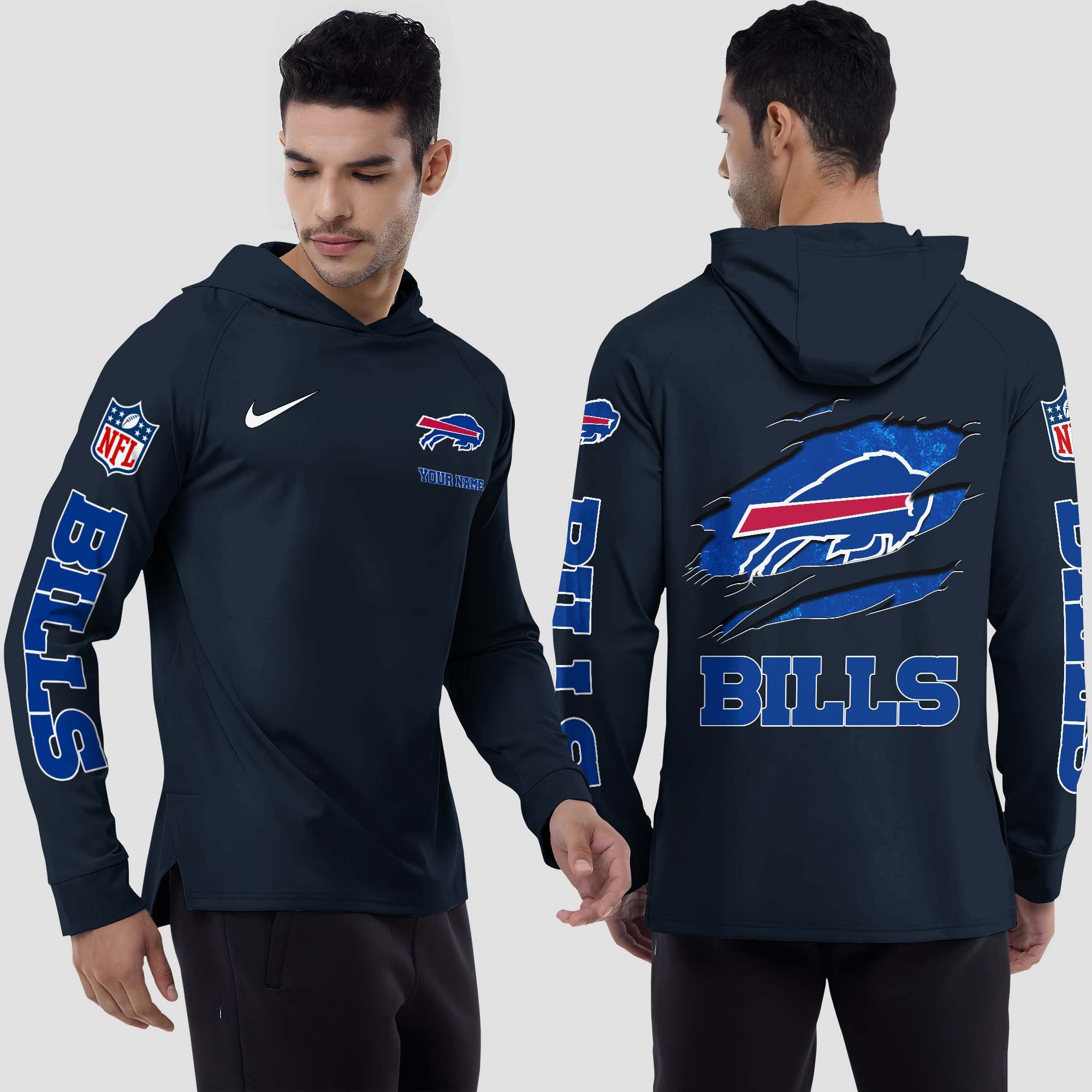 Buffalo Bills Split Hem Hoodie Custom Your Name, Sport Hoodie, Sport Gifts For Fan