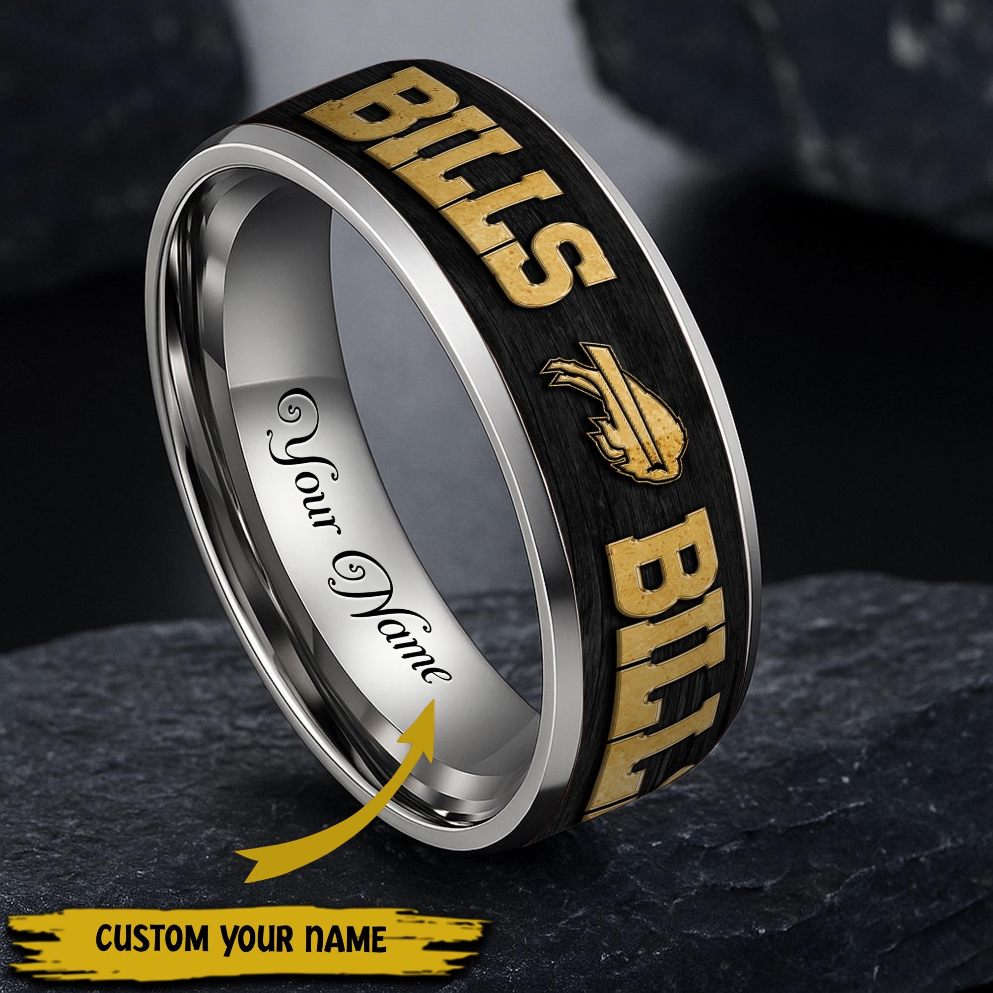 Buffalo Bills Stainless Steel Rings Comes With Box Custom Your Name 2025 Versions, Gifts For Fan