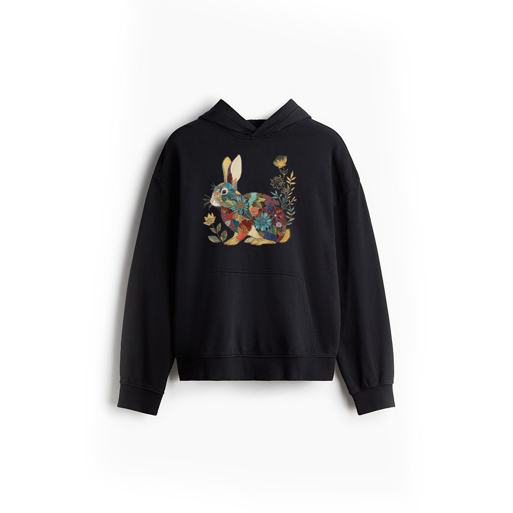 Bunny Floral Rabbit Colourful Flowers Easter Vintage Cute Hoodie