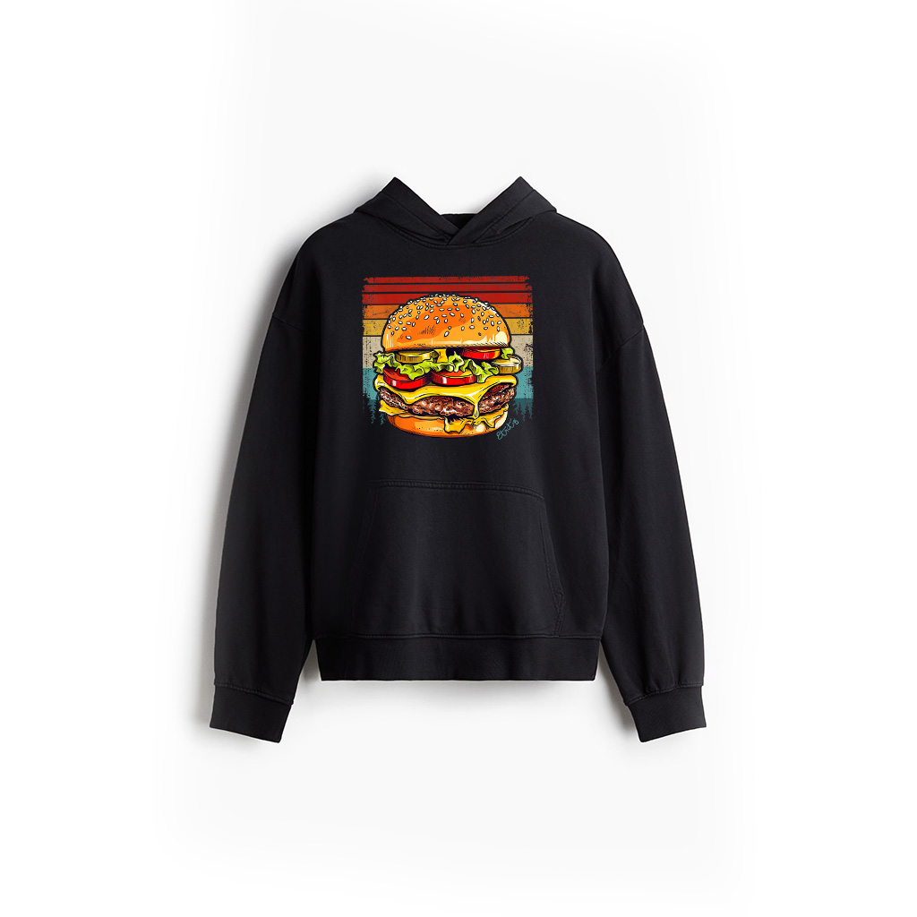 Burger Vintage Distressed Retro Style Cool Burger Hoodie