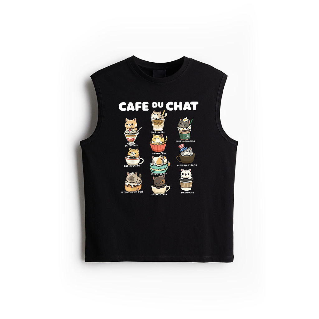 Cafe Du Chat Cute Coffee Cats Kawaii Pun Tank Top