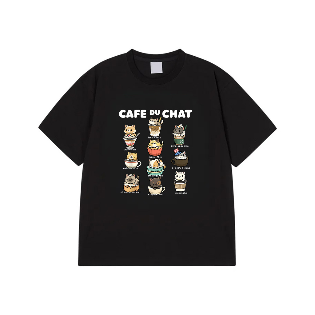 Cafe Du Chat Cute Coffee Cats Kawaii Pun T-Shirt