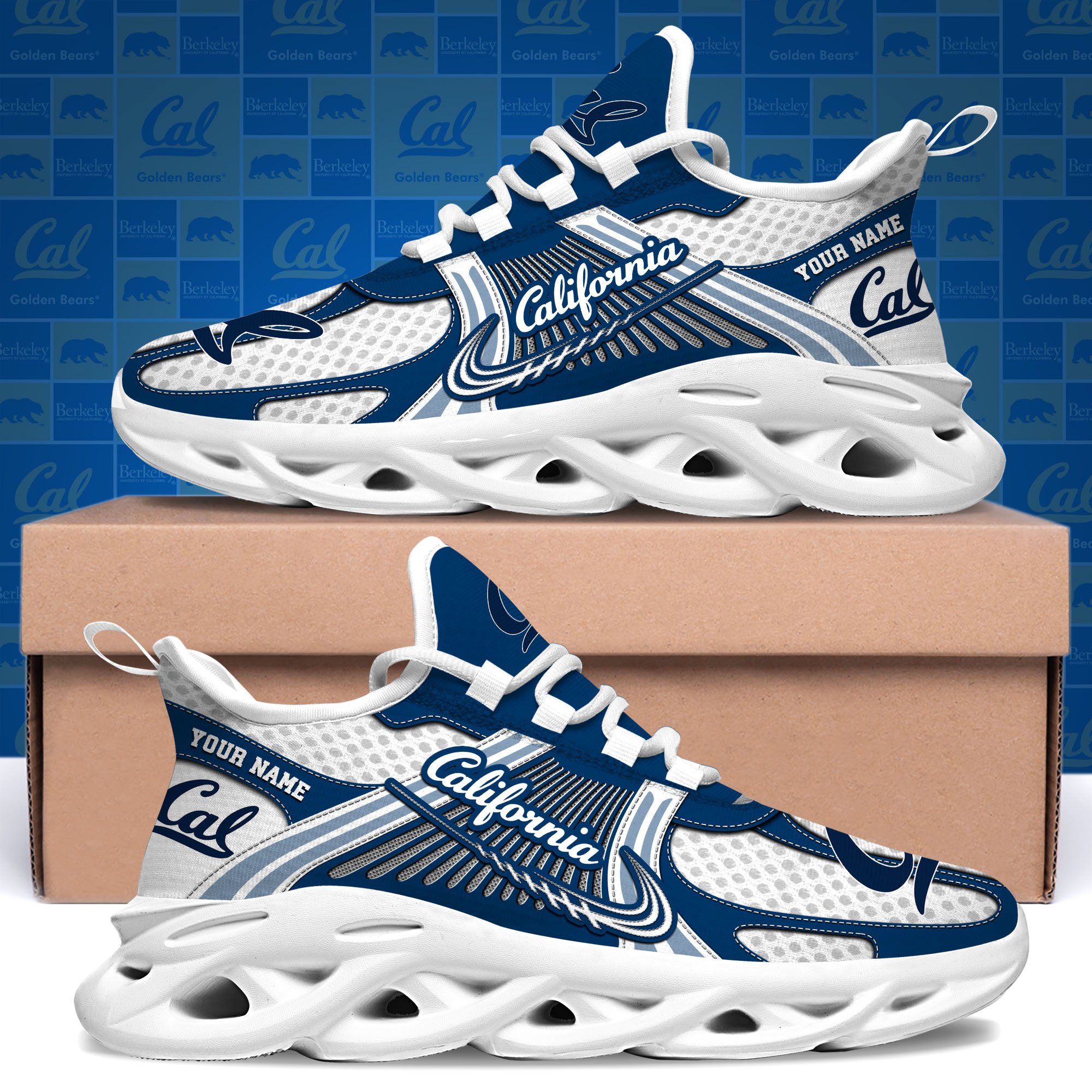 California Golden Bears Clunky Sneakers Custom Your Name, Sport Sneakers, Sport Gifts For Fan, Gifts For Him