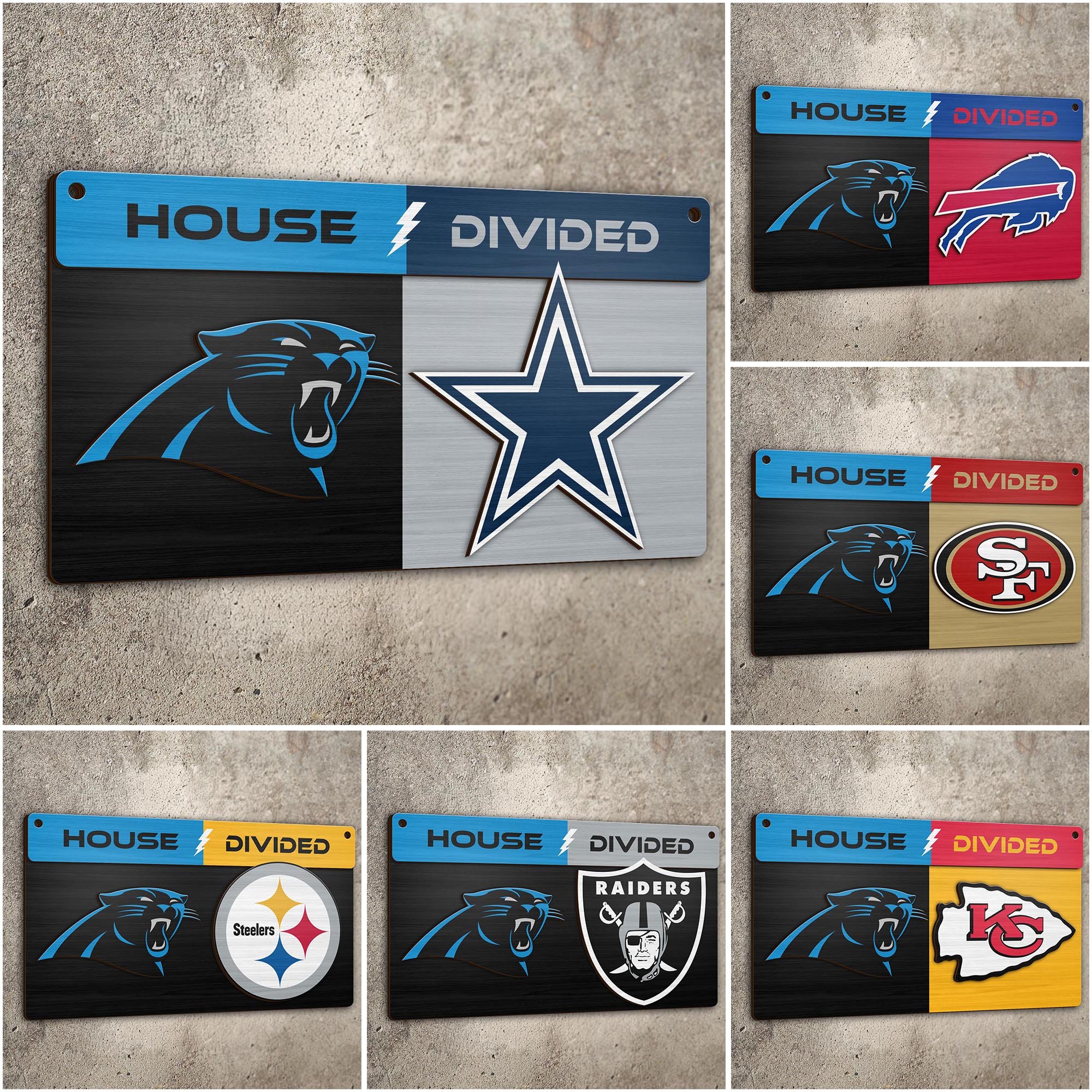 Carolina Panthers 2 Layers Woodsign Choose Any Team, House Divided Sign, Wall Hangings