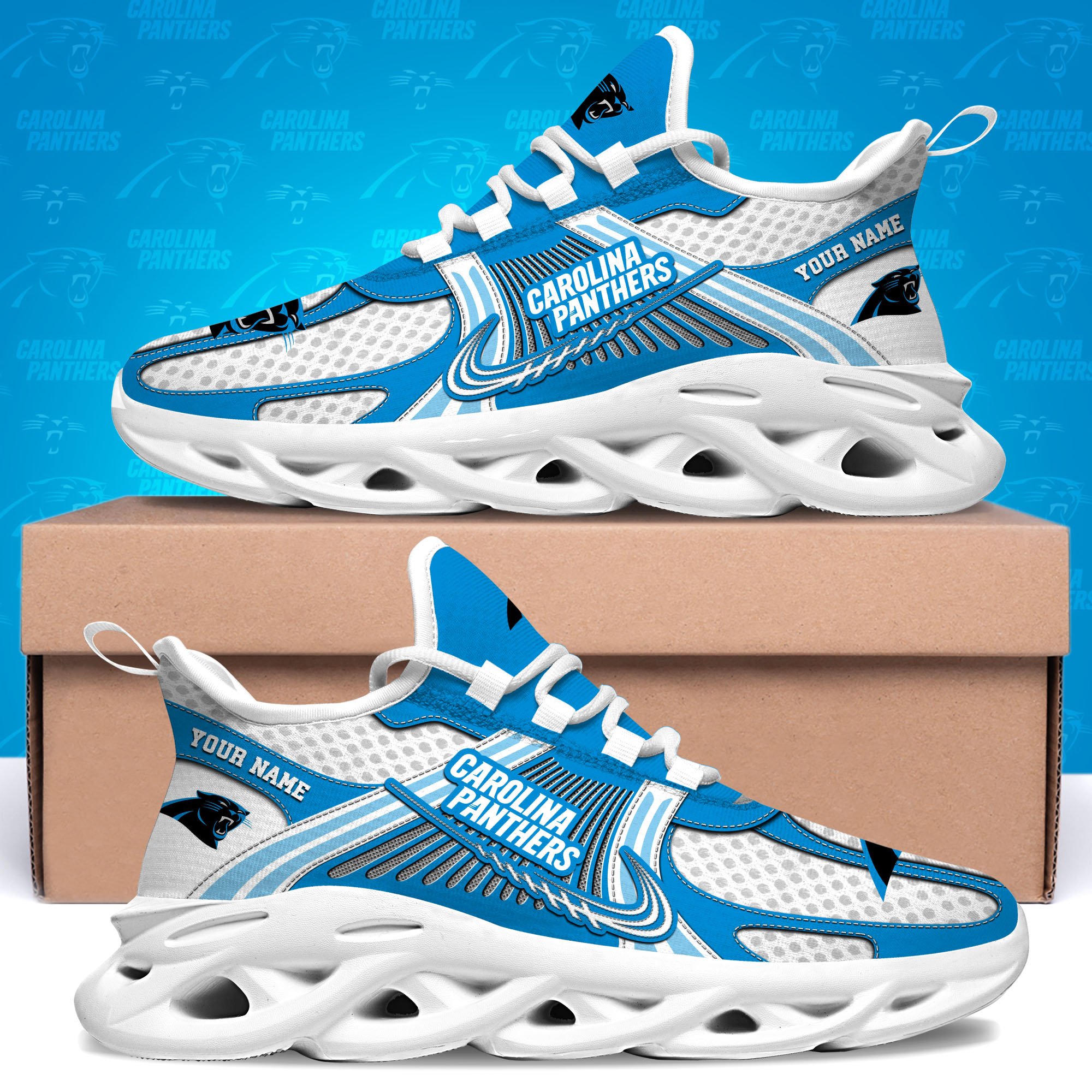 Carolina Panthers Clunky Sneakers Custom Your Name, Sport Sneakers For Fans, Gifts For Sport Lovers, Gift For Dad