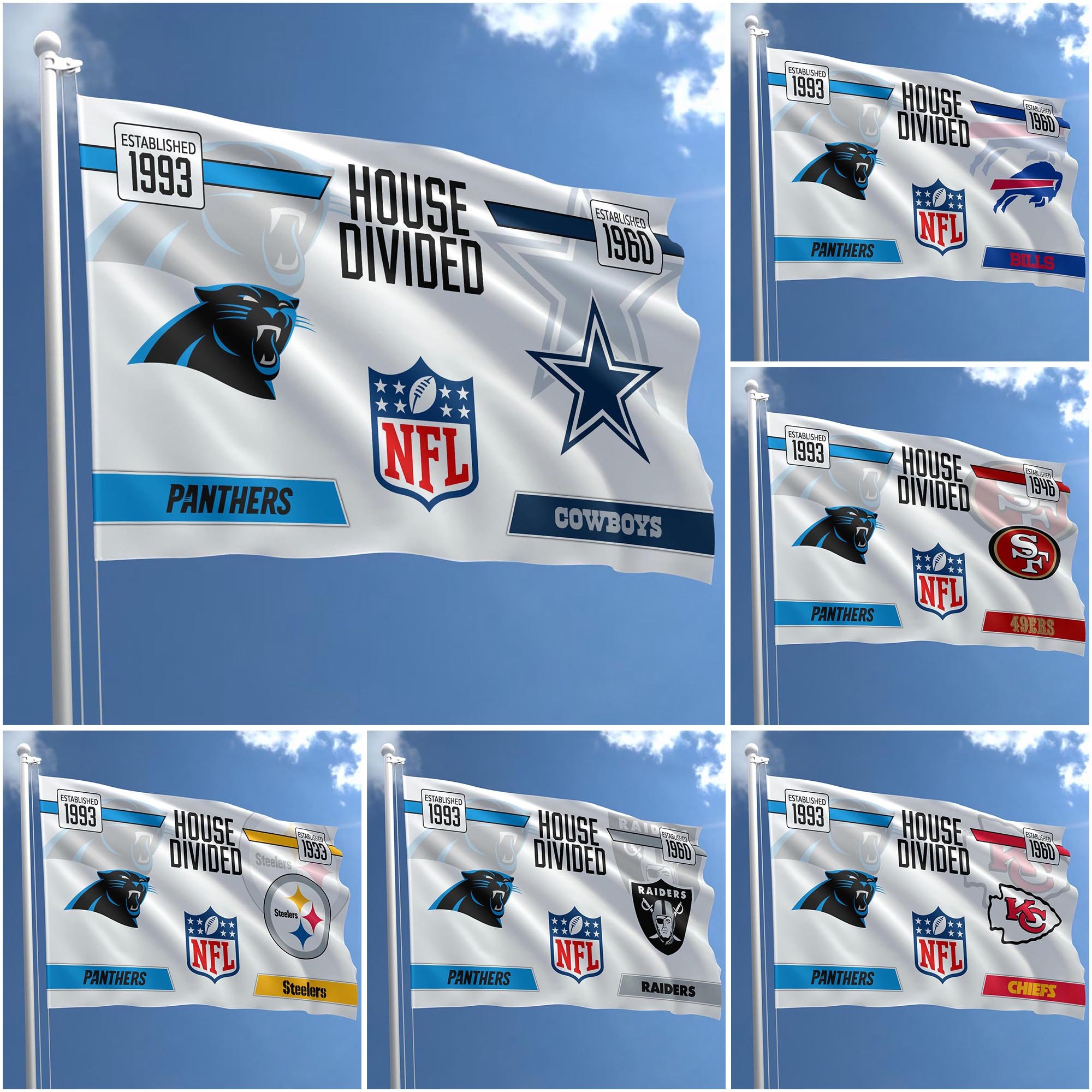 Carolina Panthers Flag 3X5ft Choose Any Team, House Divided Flag, Home Decors