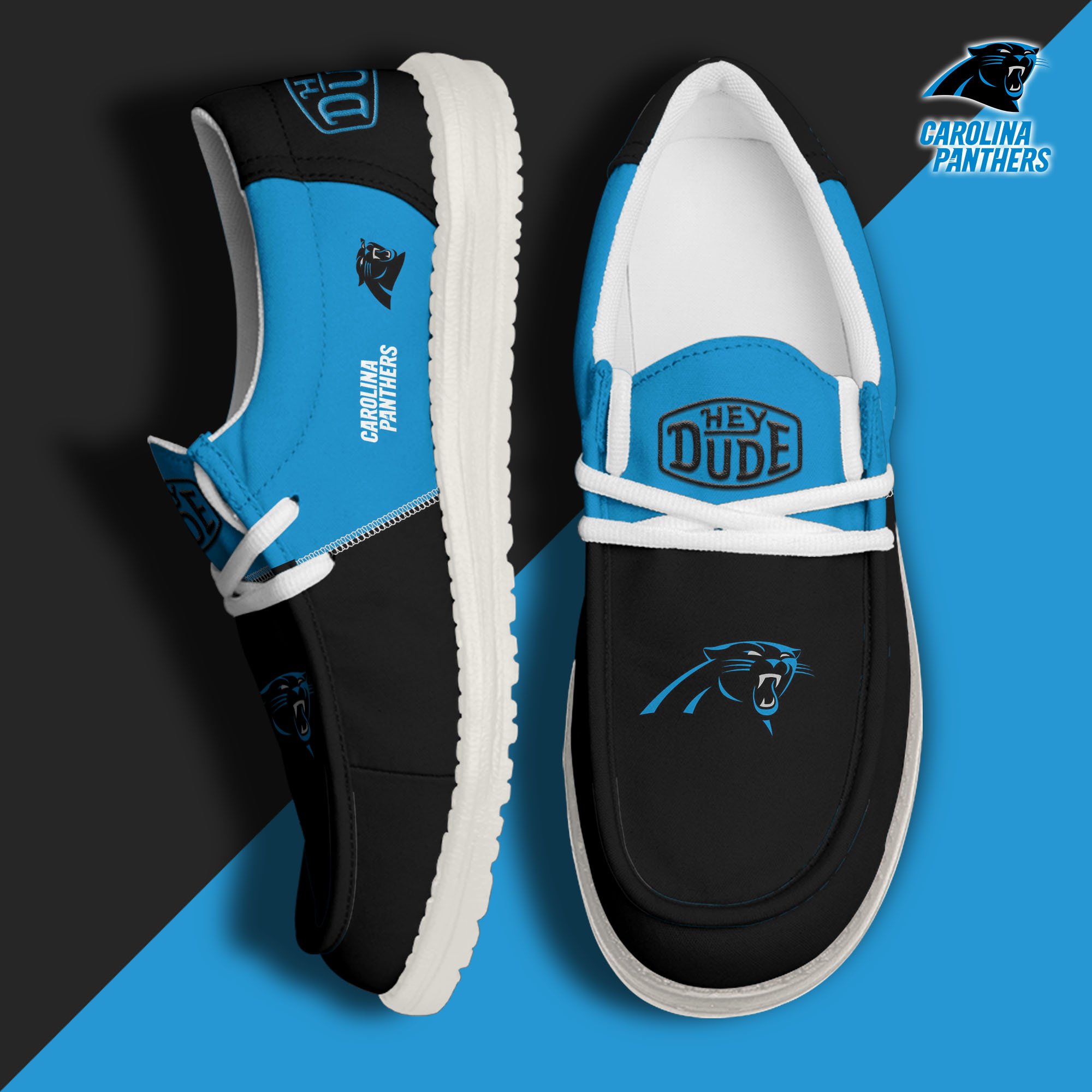 Carolina Panthers Football Hey Dude Canvas Loafer Shoes Custom Your Name, Sport Shoes For Fan, Fan Gifts