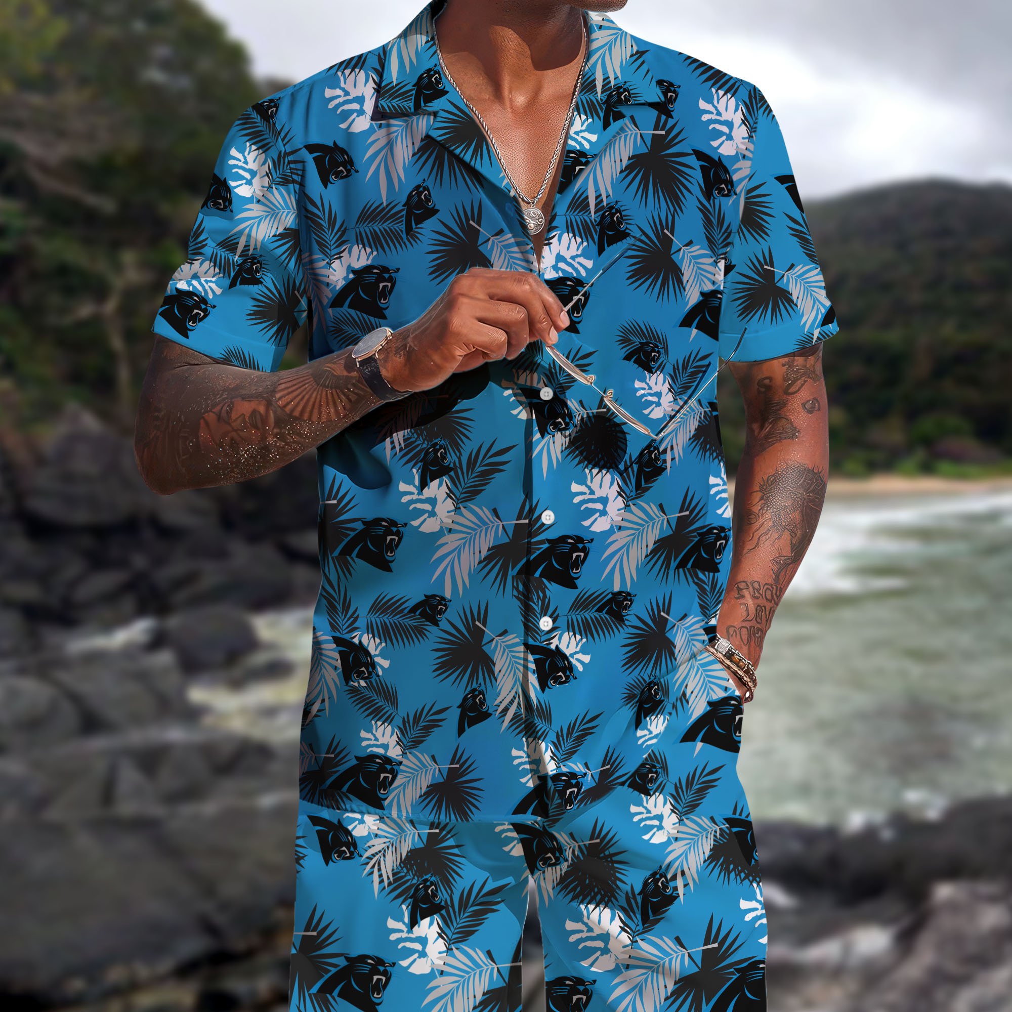 Carolina Panthers Hawaiian Shorts Set 2025 Version, Hawaiian Shirts, Sports Shorts, Gifts For Fan