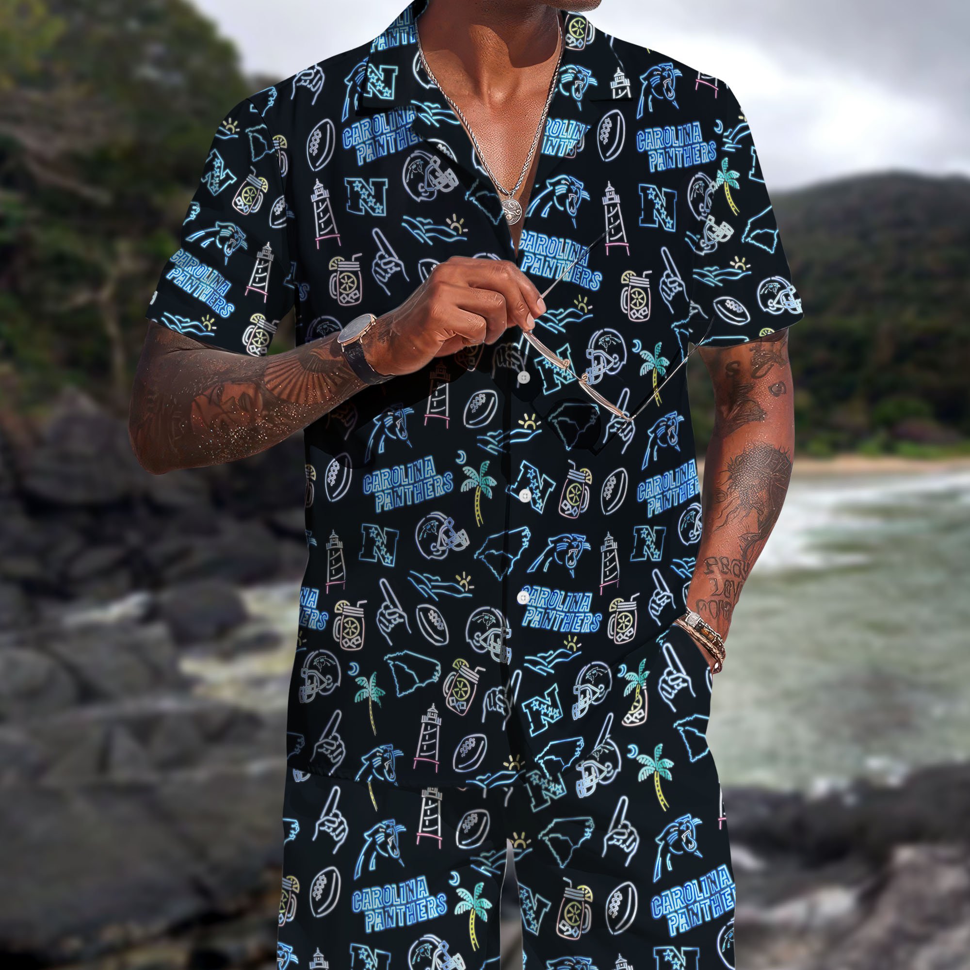 Carolina Panthers Hawaiian Shorts Set 2025 Version, Hawaiian Shirts, Sports Shorts, Gifts For Fan