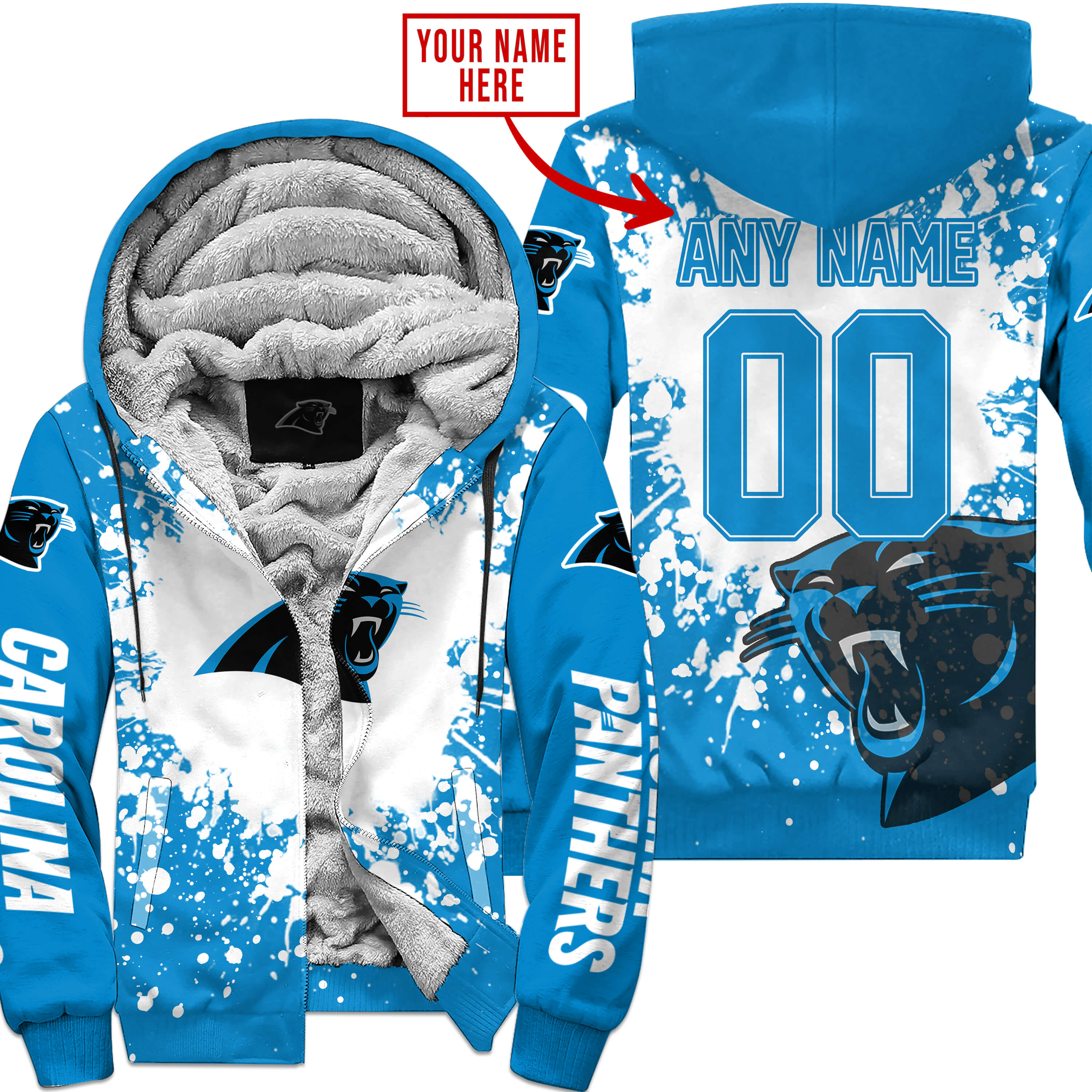 Carolina Panthers Fleece Hoodie Jacket 2025 Versions Custom Your Name And Number, Sport Jacket, Football Fan Gift 
