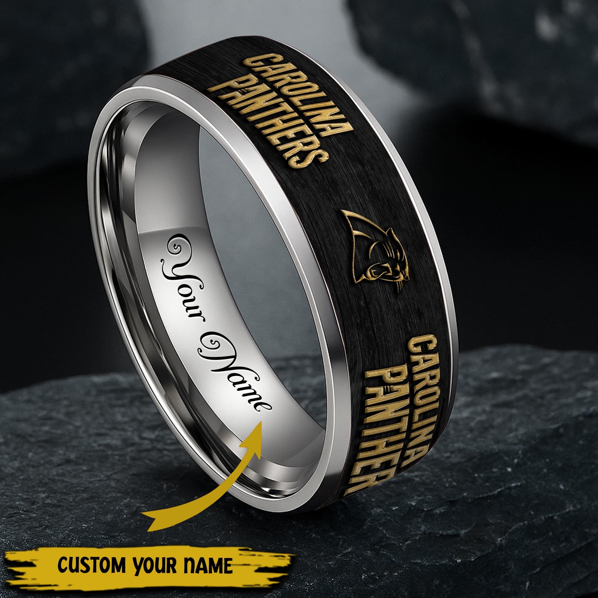 Carolina Panthers Stainless Steel Rings Comes With Box Custom Your Name 2025 Versions, Gifts For Fan