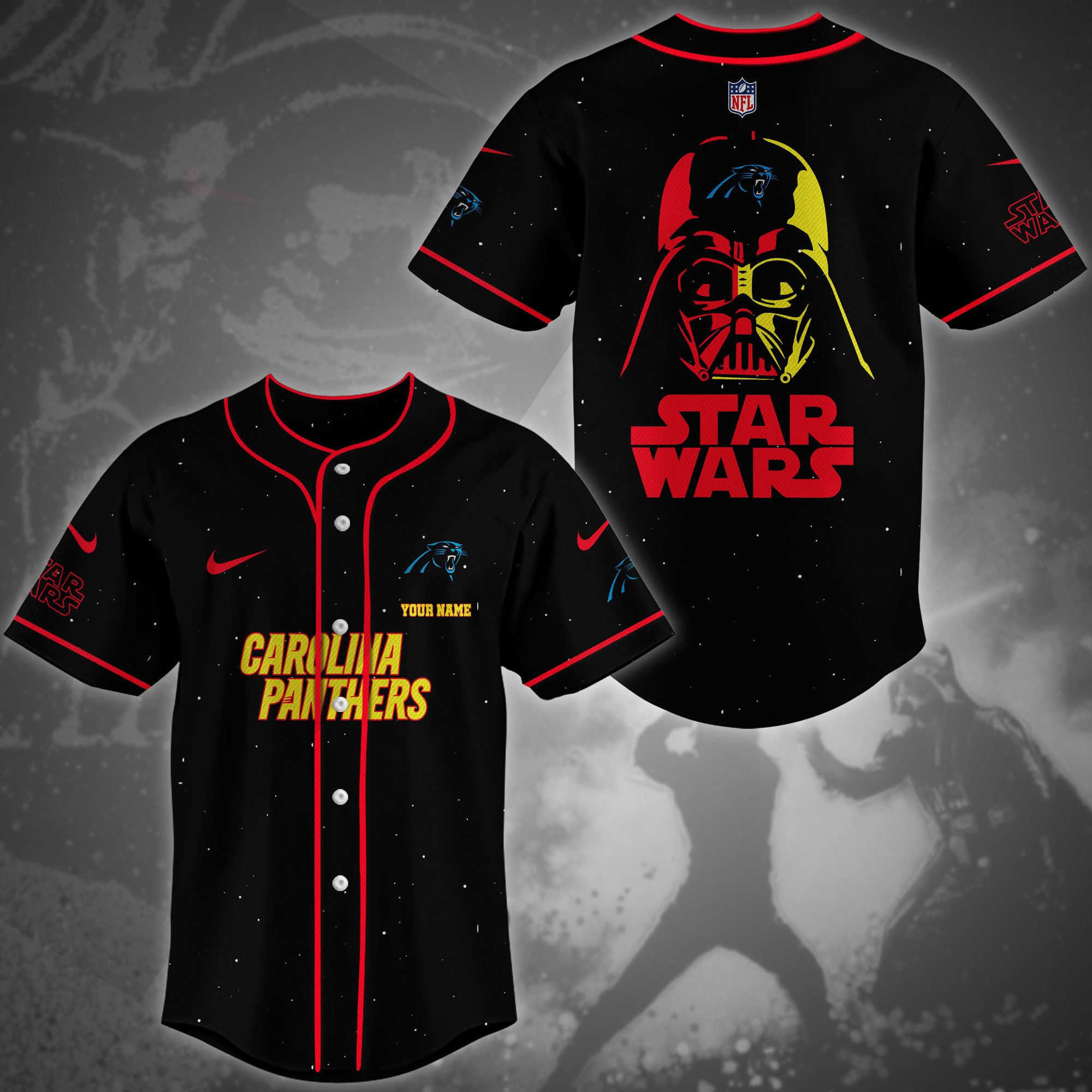 Carolina Panthers Team And Star Wars Baseball Shirt Custom Name, Sport Shirts For Fan, Sport Gifts
