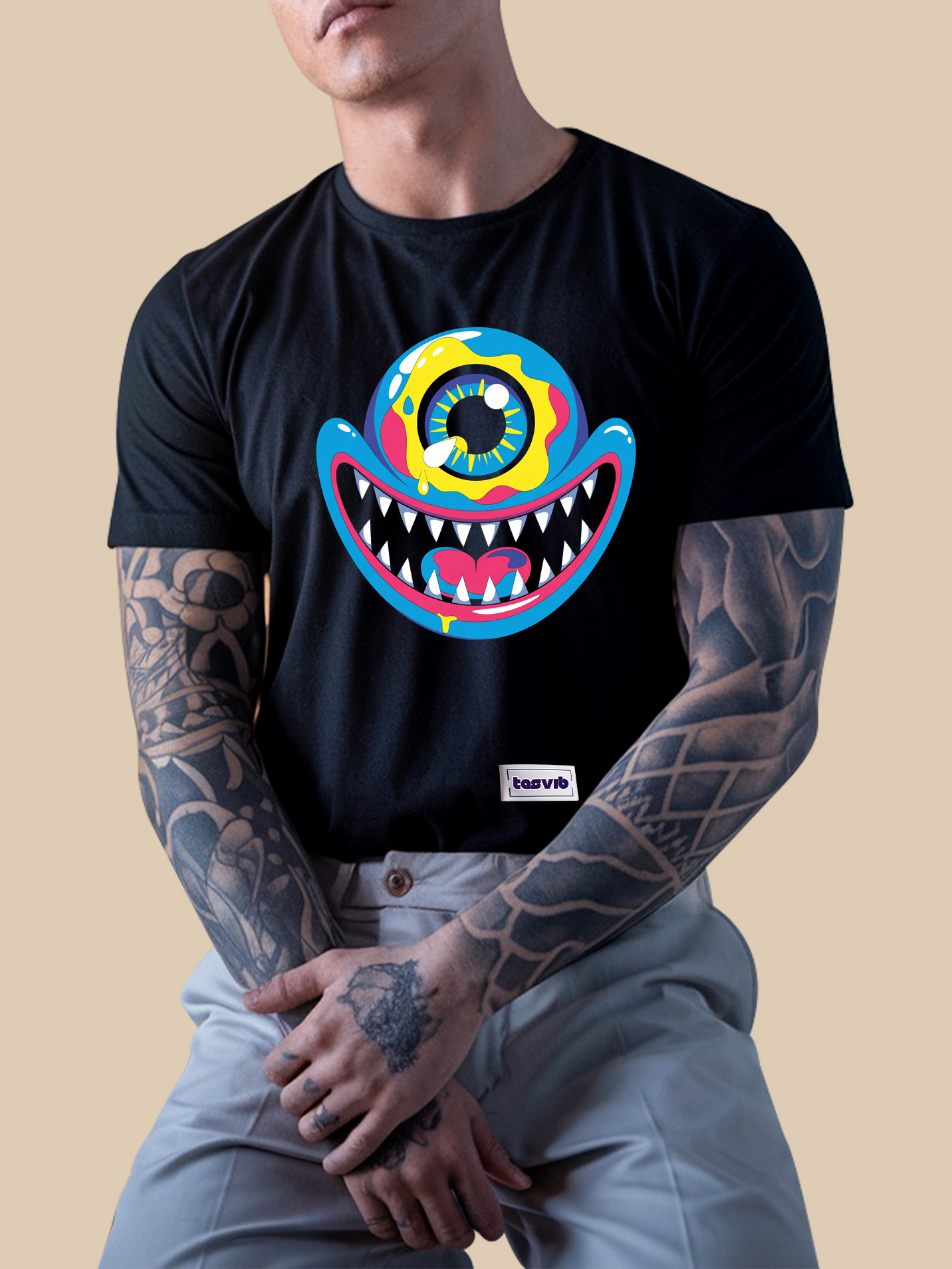 Cartoon Monster With Big Eye Black T Shirt 27-03-2025