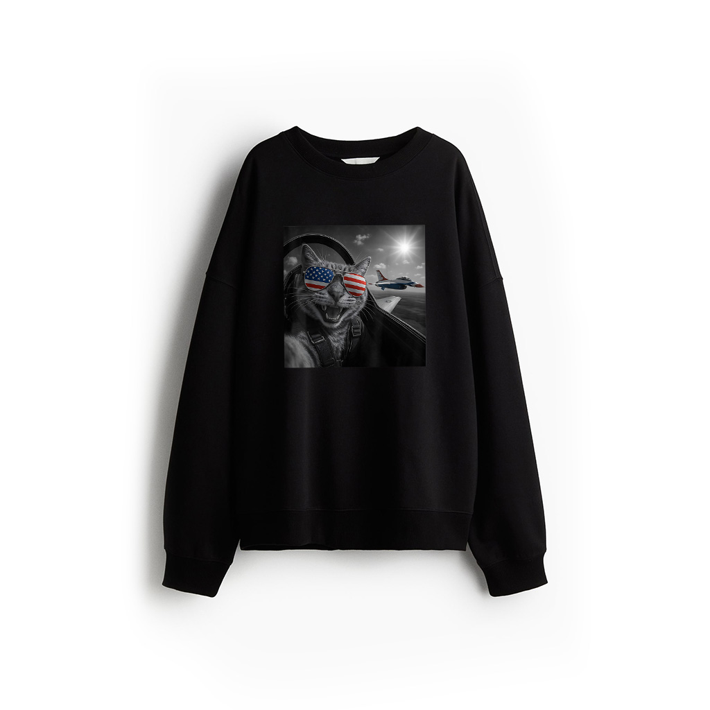Cat 4Th Of July Selfie Jet Funny Cat Gifts Men Women Kids Sweatshirt