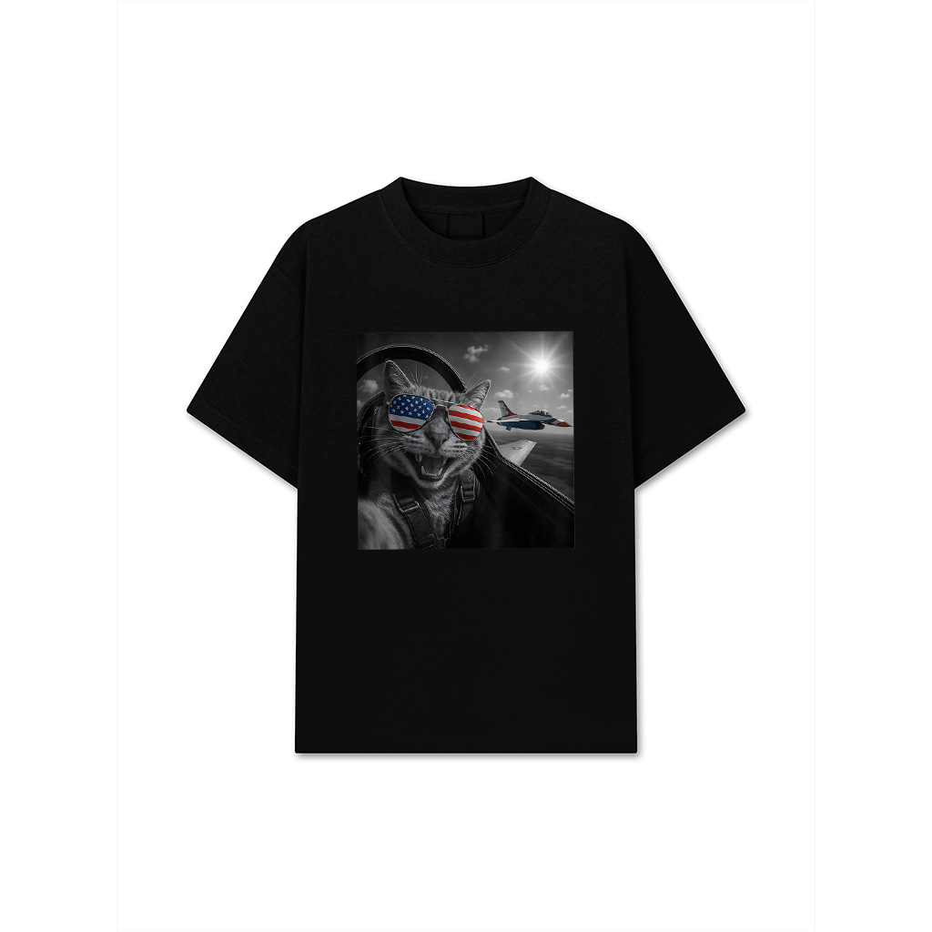 Cat 4Th Of July Selfie Jet Funny Cat Gifts Men Women Kids T-Shirt