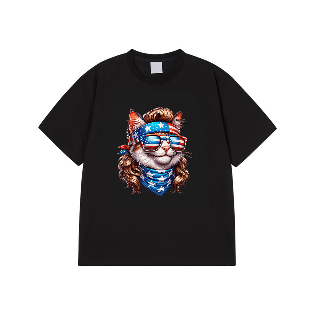 Cat American Flag Patriotic Funny Mullet Cat 4Th Of July T-Shirt