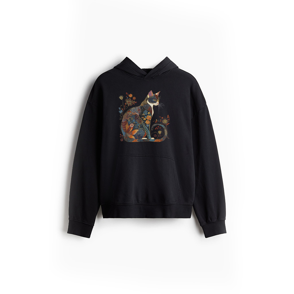 Cat Colorful Floral Patterns Vintage Flowers Art Cat Lover Hoodie
