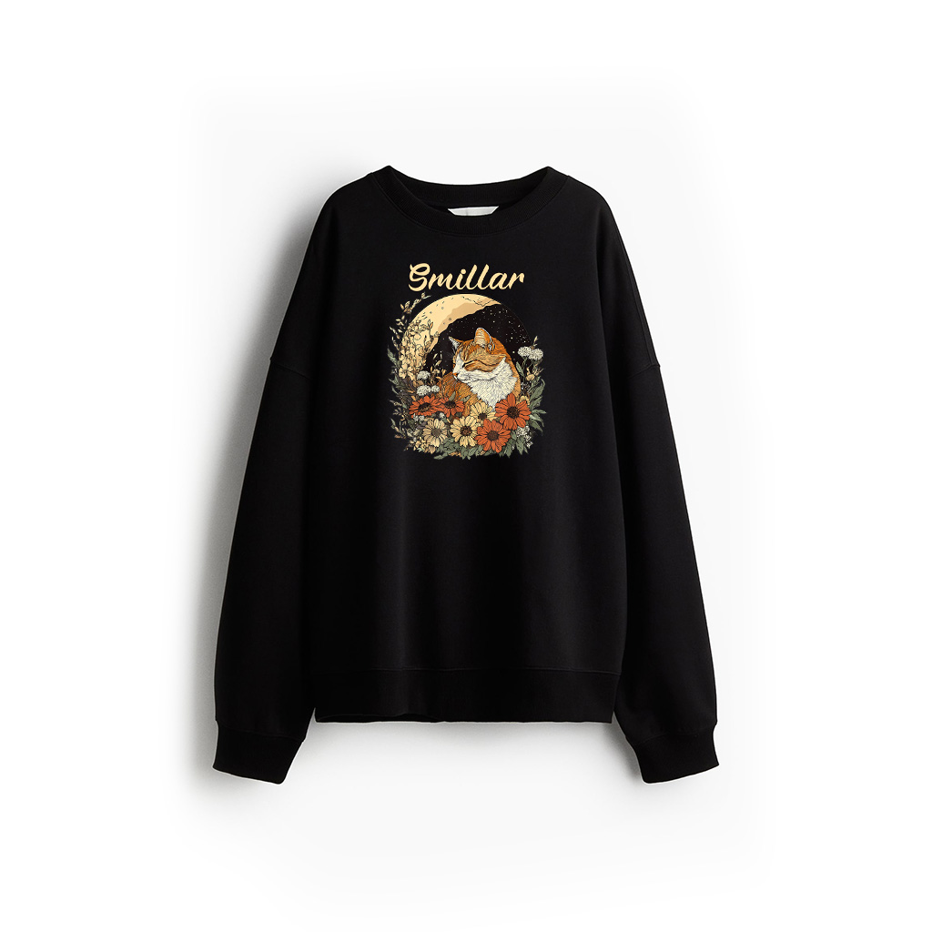 Cat Cottagecore Moon Design Funny Orange Cat Sweatshirt