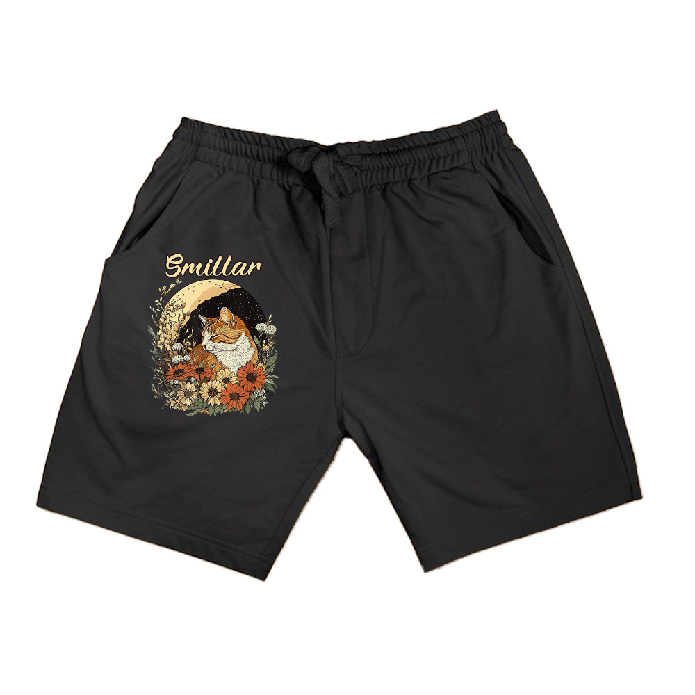 Cat Cottagecore Moon Design Funny Orange Cat Shorts