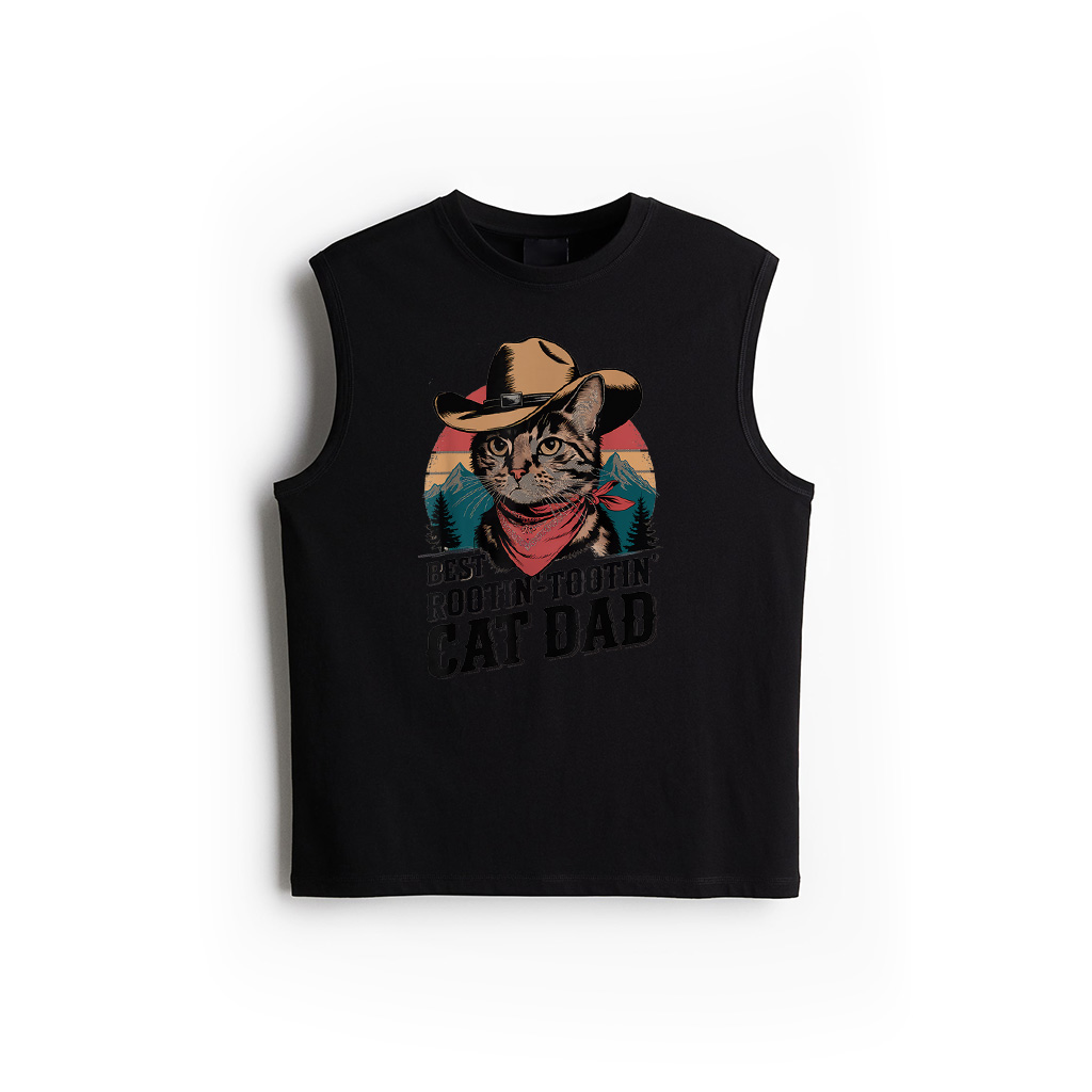 Cat Dad Cat Tank Top Funny Fathers Day Cowboy Rootin Tootin Tank Top