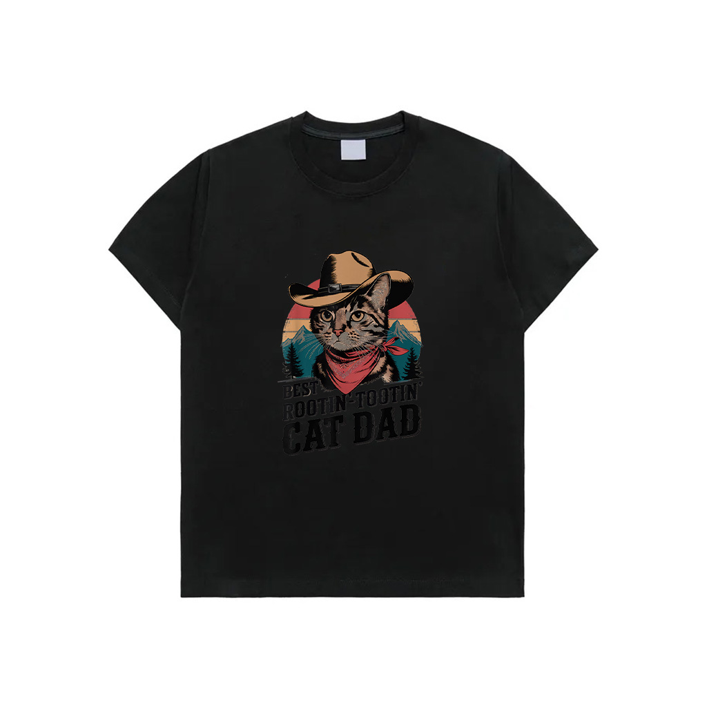 Cat Dad Cat T-Shirt Funny Fathers Day Cowboy Rootin Tootin T-Shirt