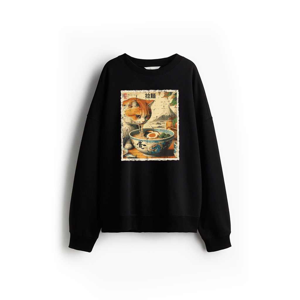 Cat Eating Ramen Vintage Japanese Food Sweatshirt