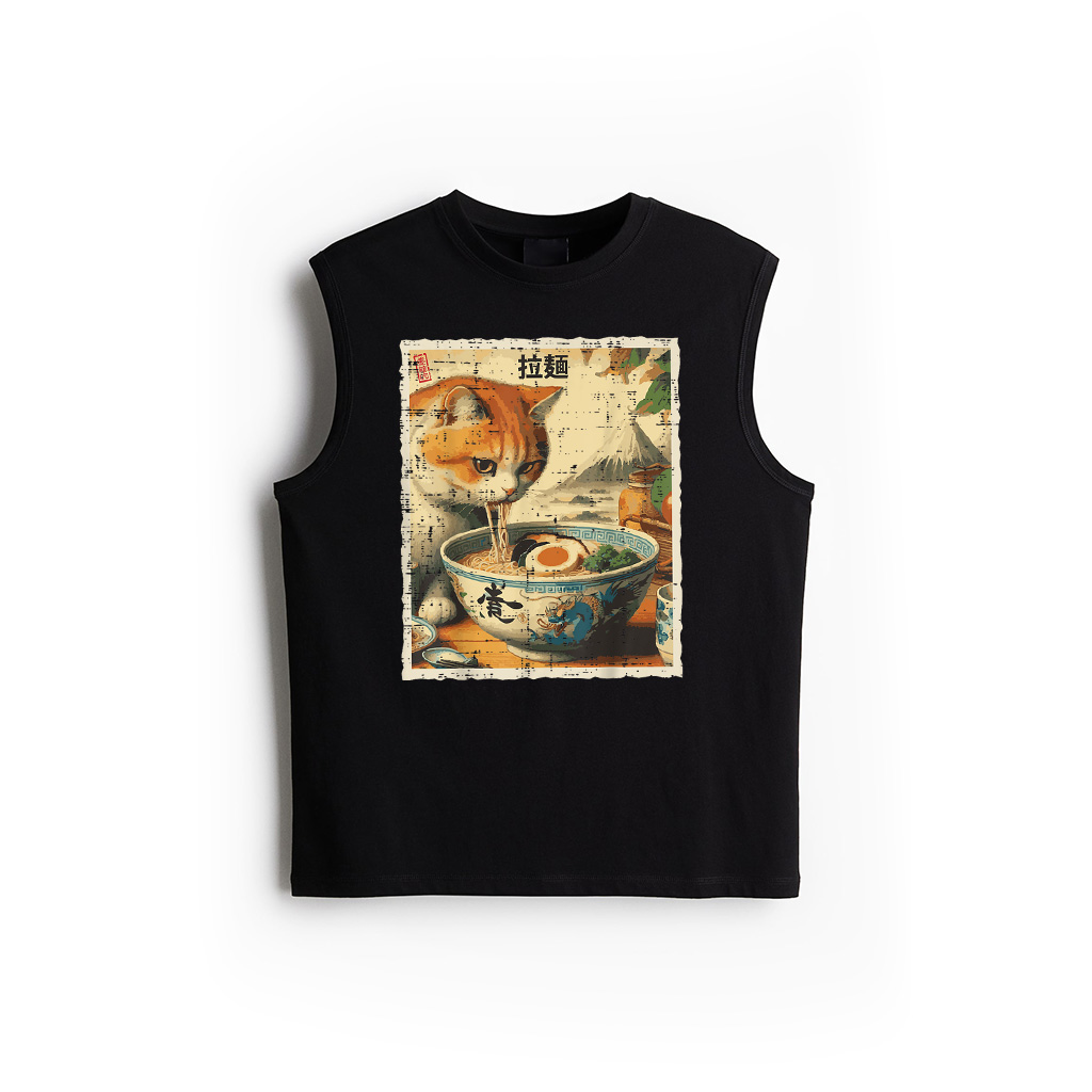 Cat Eating Ramen Vintage Japanese Food Tank Top