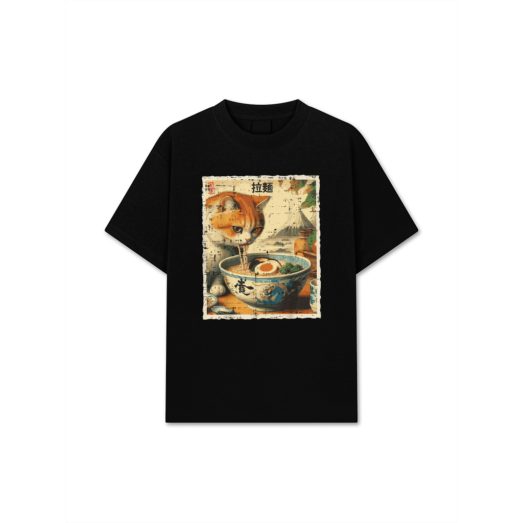 Cat Eating Ramen Vintage Japanese Food T-Shirt