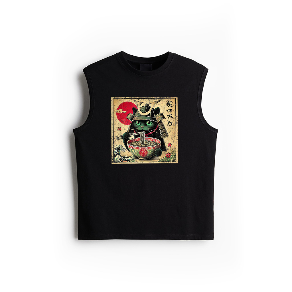Cat Ramen Japanese Funny Samurai Kawaii Cat Anime Girls Boys Tank Top