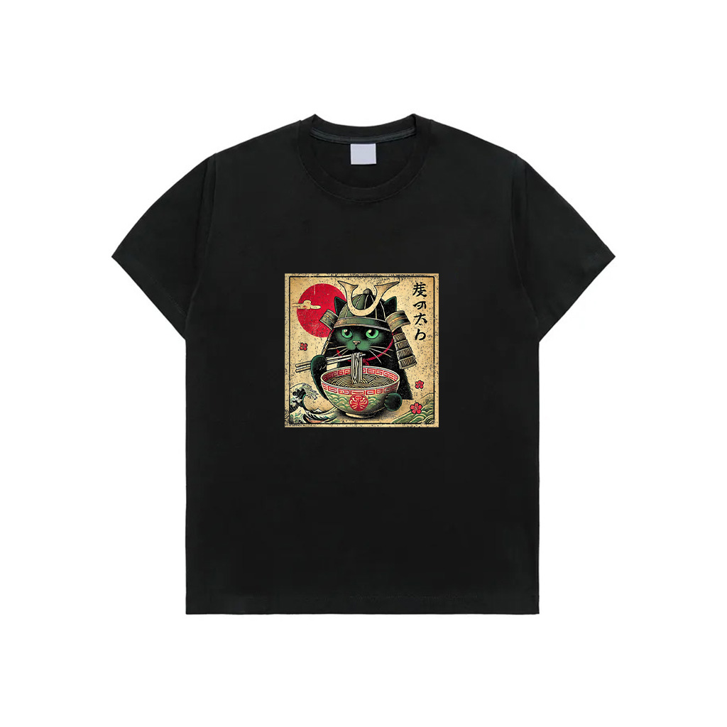 Cat Ramen Japanese Funny Samurai Kawaii Cat Anime Girls Boys T-Shirt