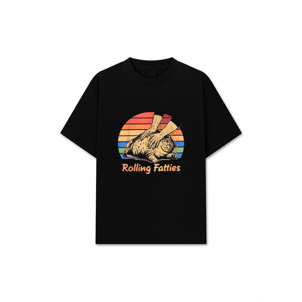 Cat Rolling Fatties Funny T-Shirt For Men Women Kids