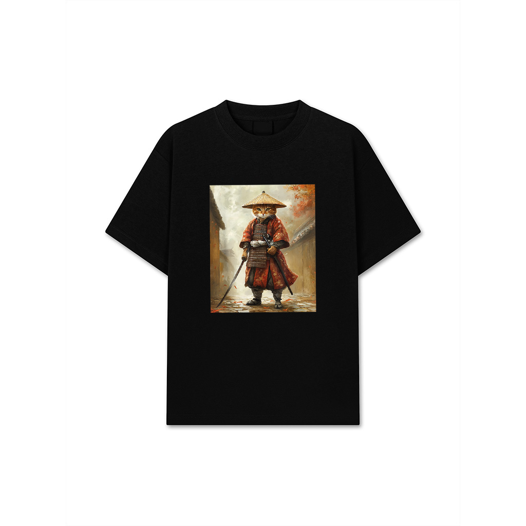 Cat Samurai Japan Japanese Funny Graphic T-Shirt