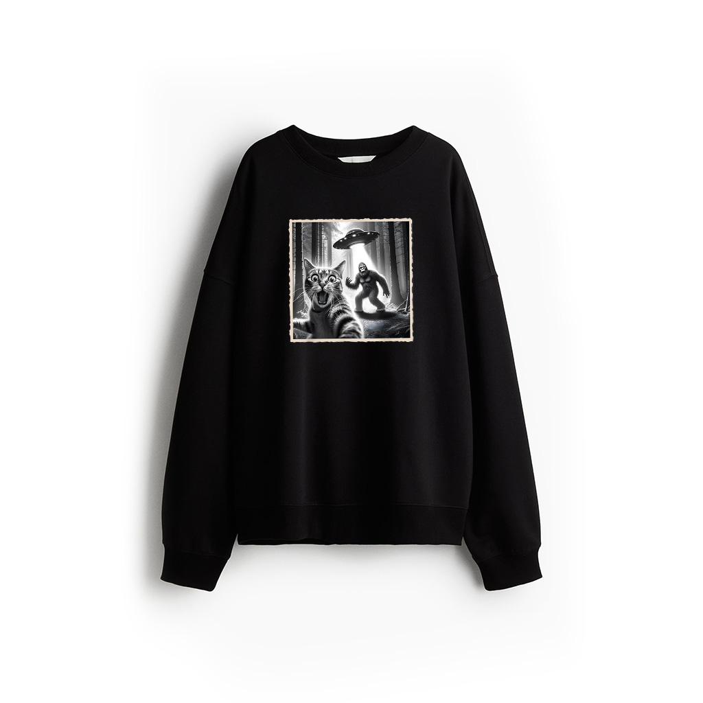 Cat Selfie With Bigfoot UFO Funny Sasquatch Cat Sweatshirt 21-07-2025