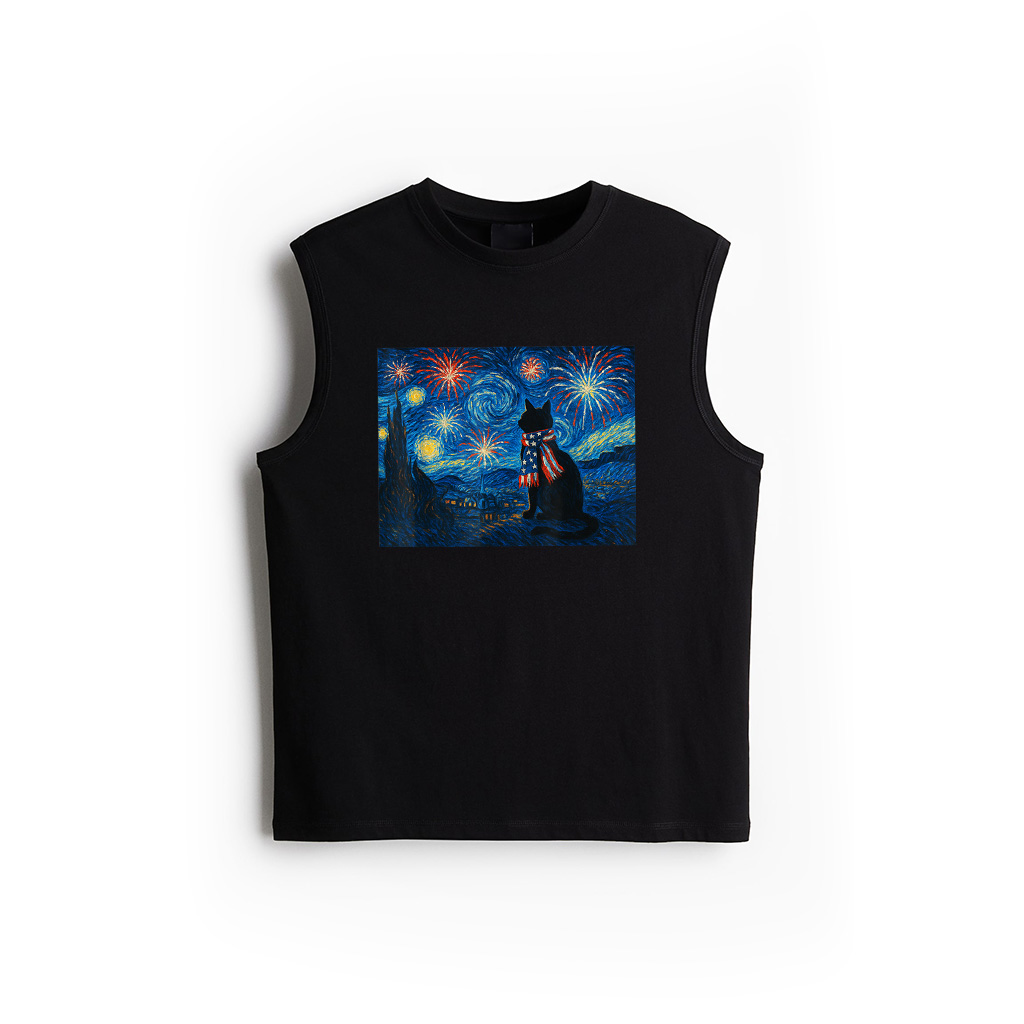 Cat Starry Night Van Gogh 4Th Of July Patriotic Cat Lover Tank Top