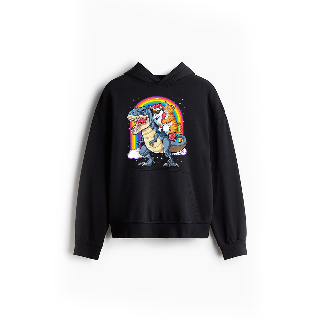 Cat Unicorn Riding Dinosaur T Rex Kitten Lover Space Galaxy Hoodie