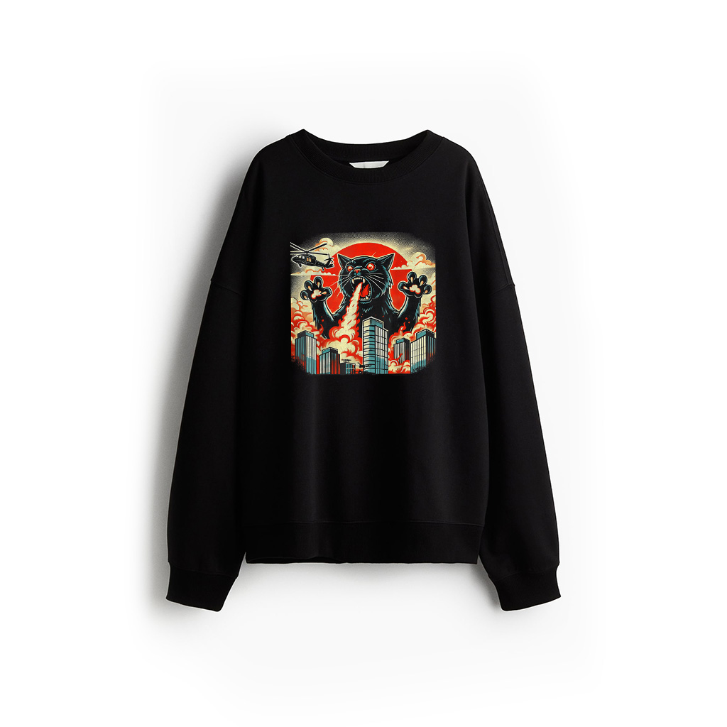 Catzilla Cat Japanese Art Funny Cat Gifts Sweatshirt