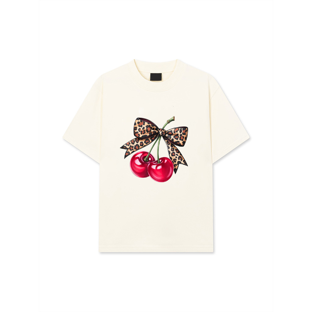 Cherry Coquette Aesthetic With Leopard Bow T-Shirt 26-06-2025