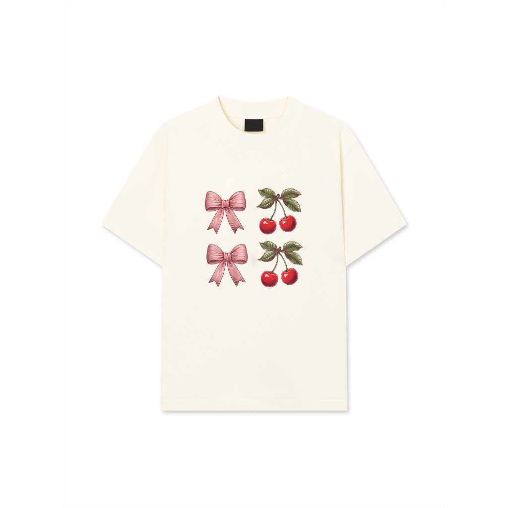 Cherry  Pink Bow Vintage Botanical Coquette Aesthetic T-Shirt 26-06-2025