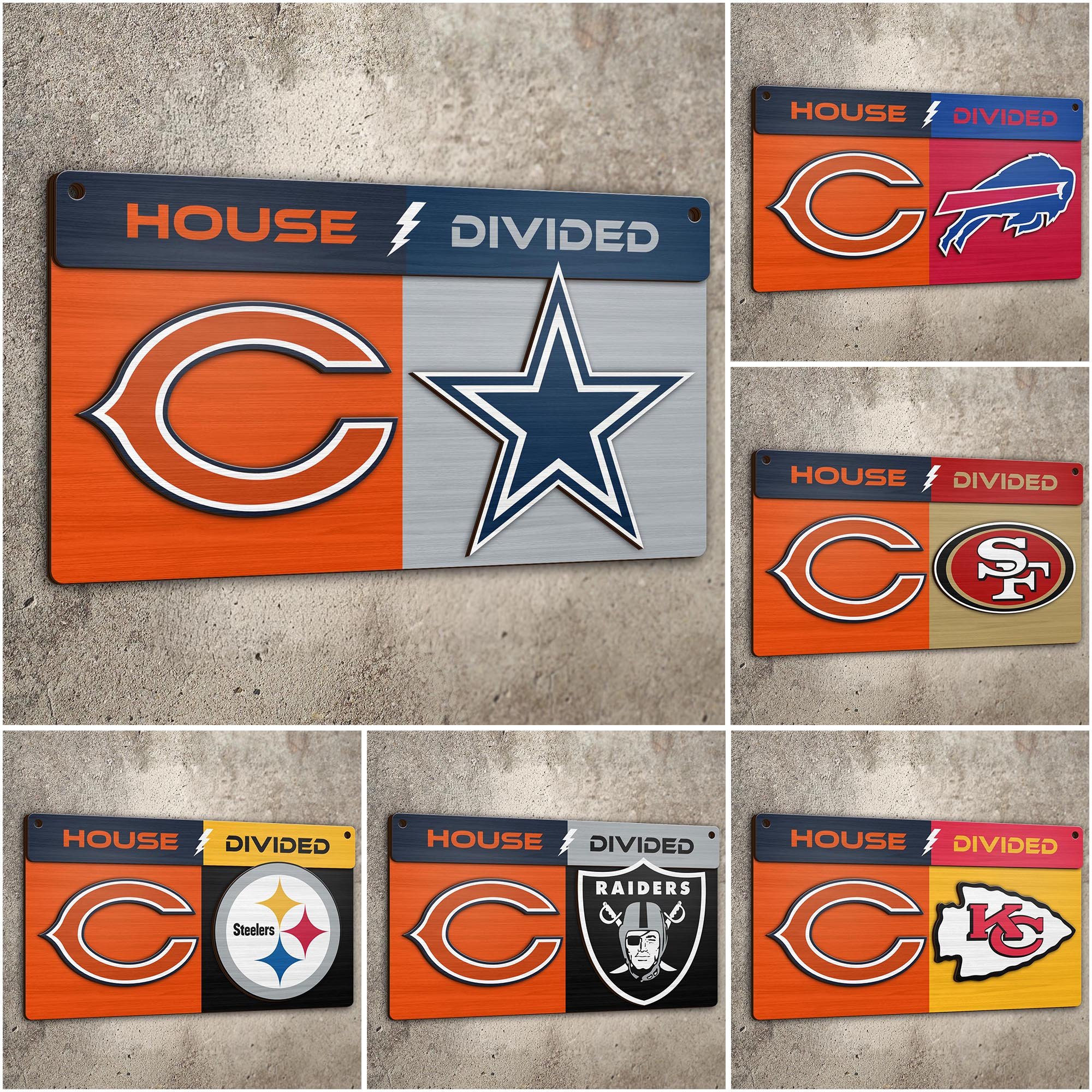 Chicago Bears 2 Layers Woodsign Choose Any Team, House Divided Sign, Wall Hangings