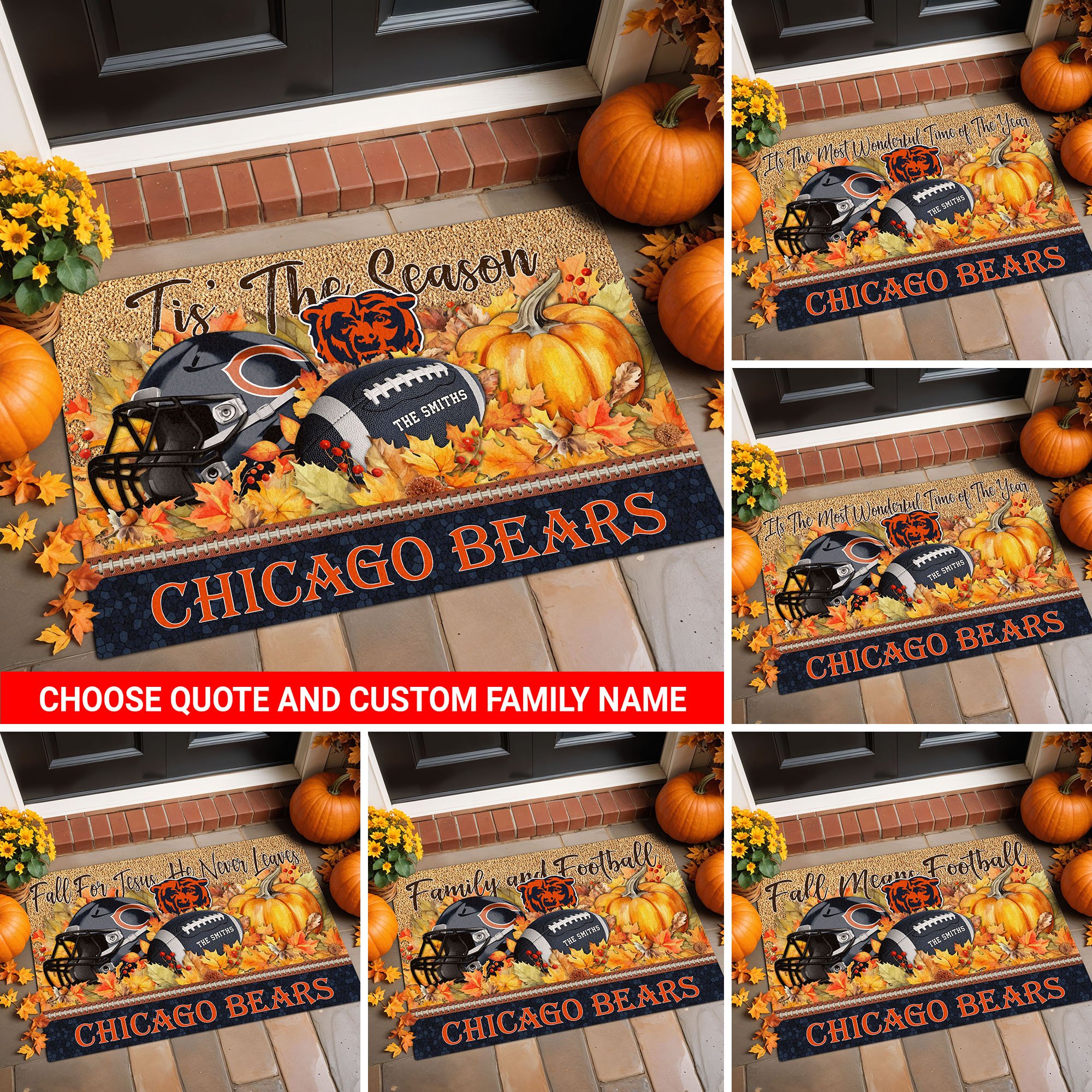 Chicago Bears Doormat Custom Your Family Name And Choose Your Quotes, Sport Doormat, Sport Gifts For Fan
