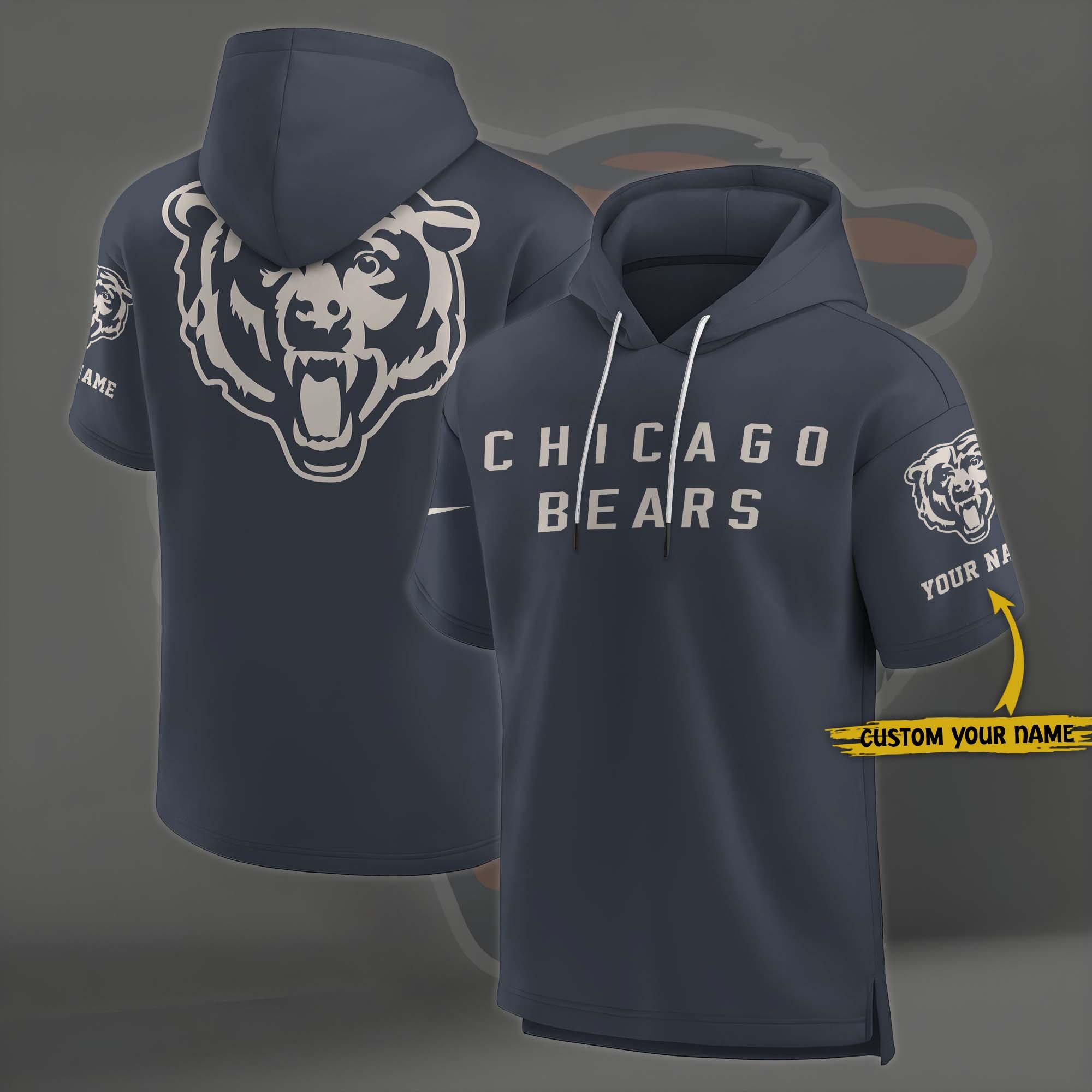 Chicago Bears Elements Future Ground Lettering Short Sleeve Pullover Hoodie Custom Name, Gifts For Football Lovers EHIVM 03051158