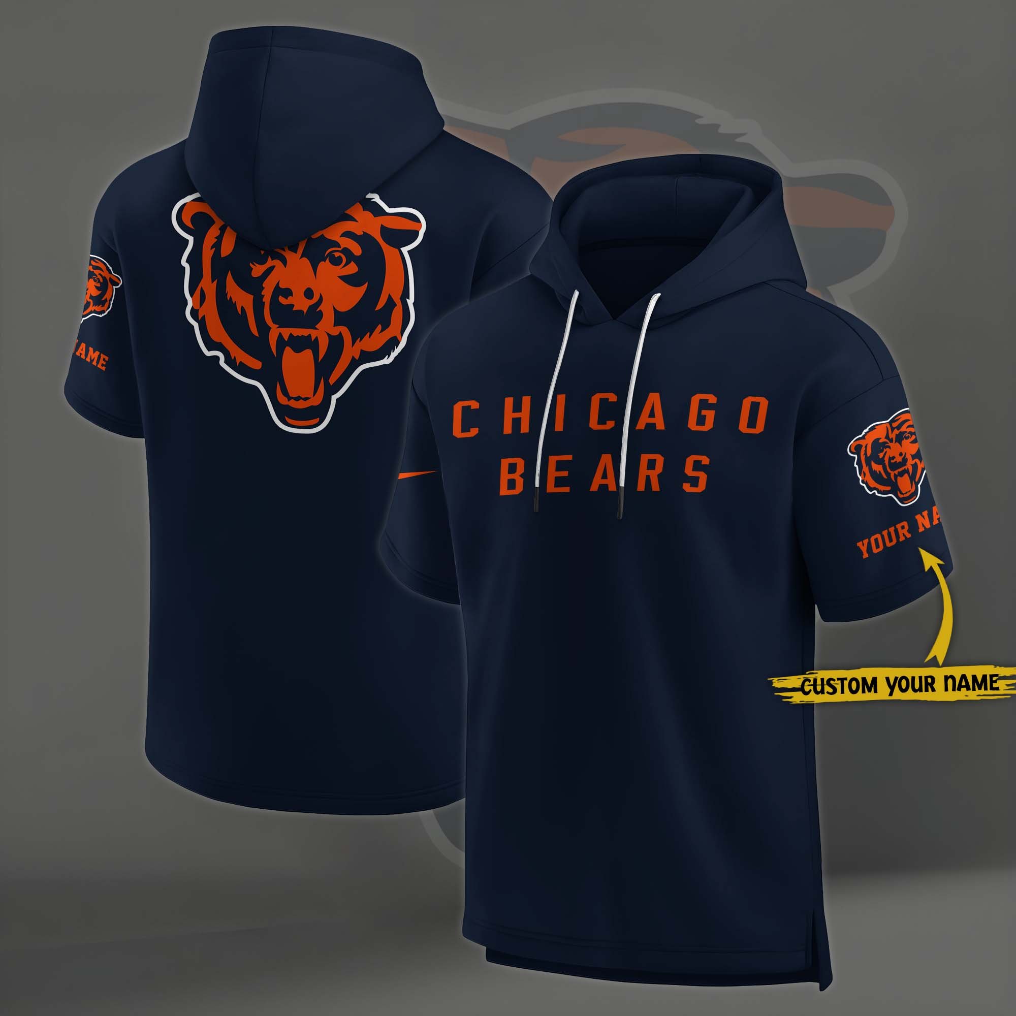Chicago Bears Elements Future Ground Lettering Short Sleeve Pullover Hoodie Custom Name, Gifts For Football Lovers EHIVM 03121220