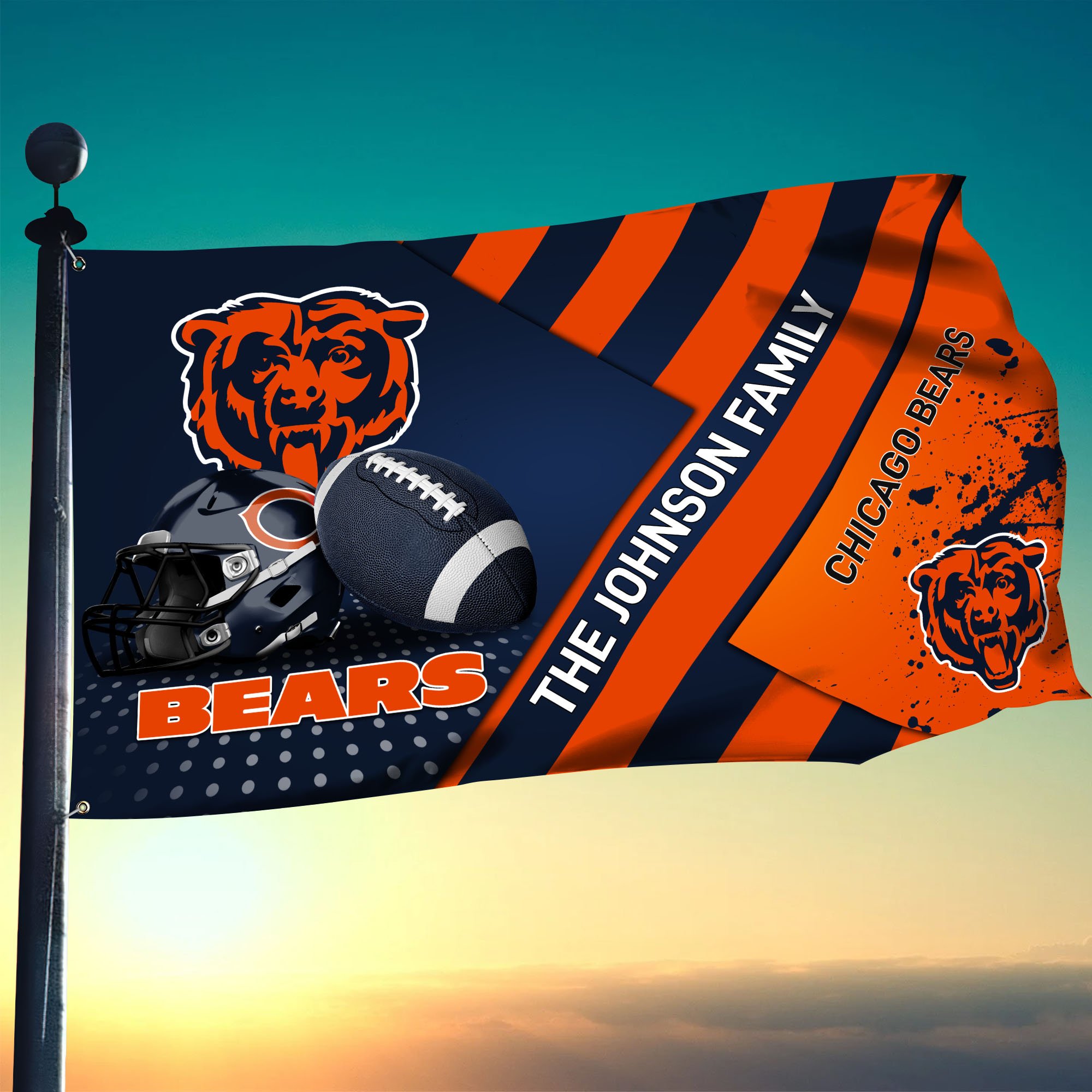 Chicago Bears Flag 3X5ft 4X6ft Custom Your Family Name, Sport Team Flag, Sport Gifts