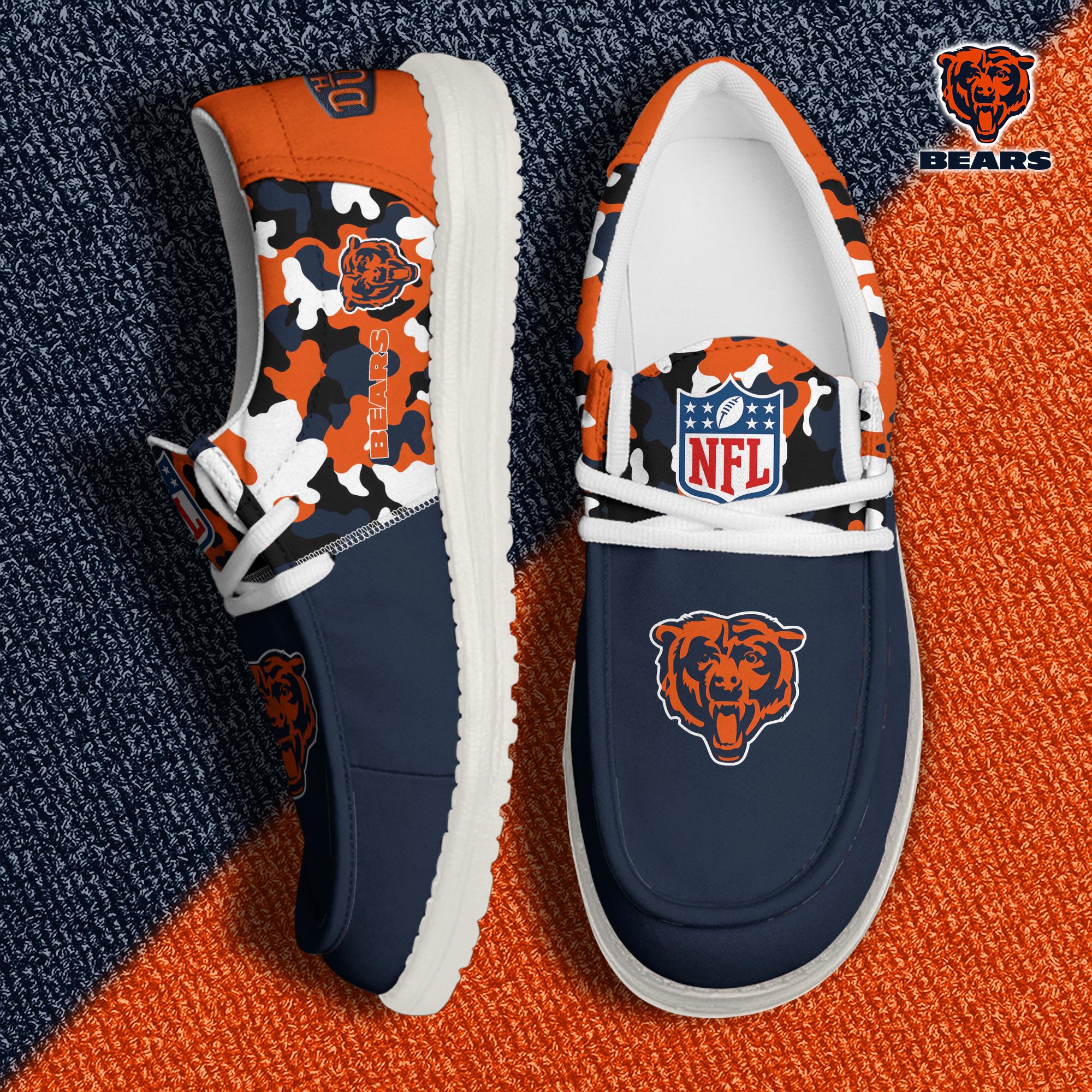 Chicago Bears Football Hey Dude Canvas Loafer Shoes Custom Your Name, Sport Shoes For Fan, Fan Gifts