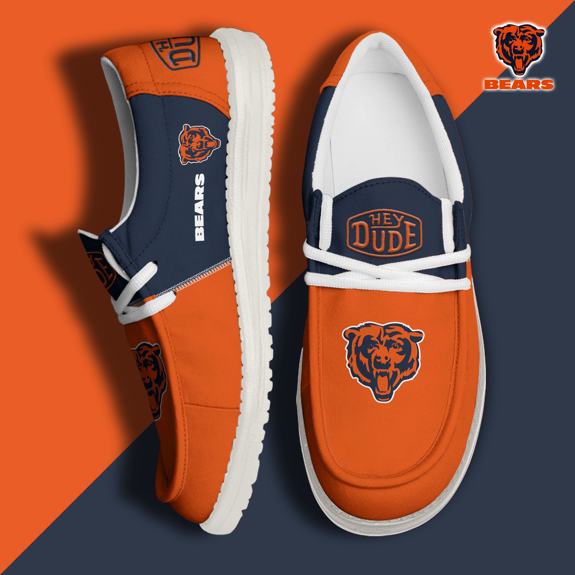 Chicago Bears Football Hey Dude Canvas Loafer Shoes Custom Your Name, Sport Shoes For Fan, Fan Gifts
