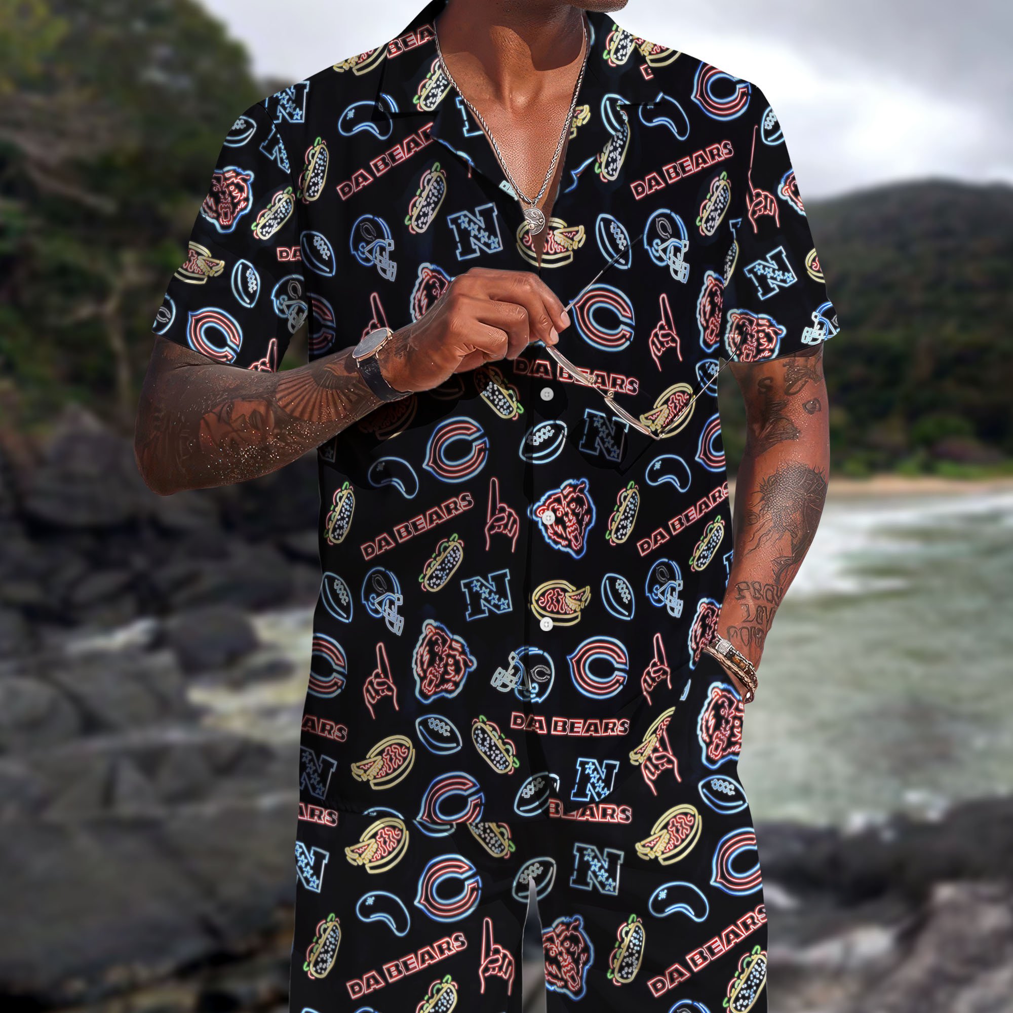 Chicago Bears Hawaiian Shorts Set 2025 Version, Hawaiian Shirts, Sports Shorts, Gifts For Fan