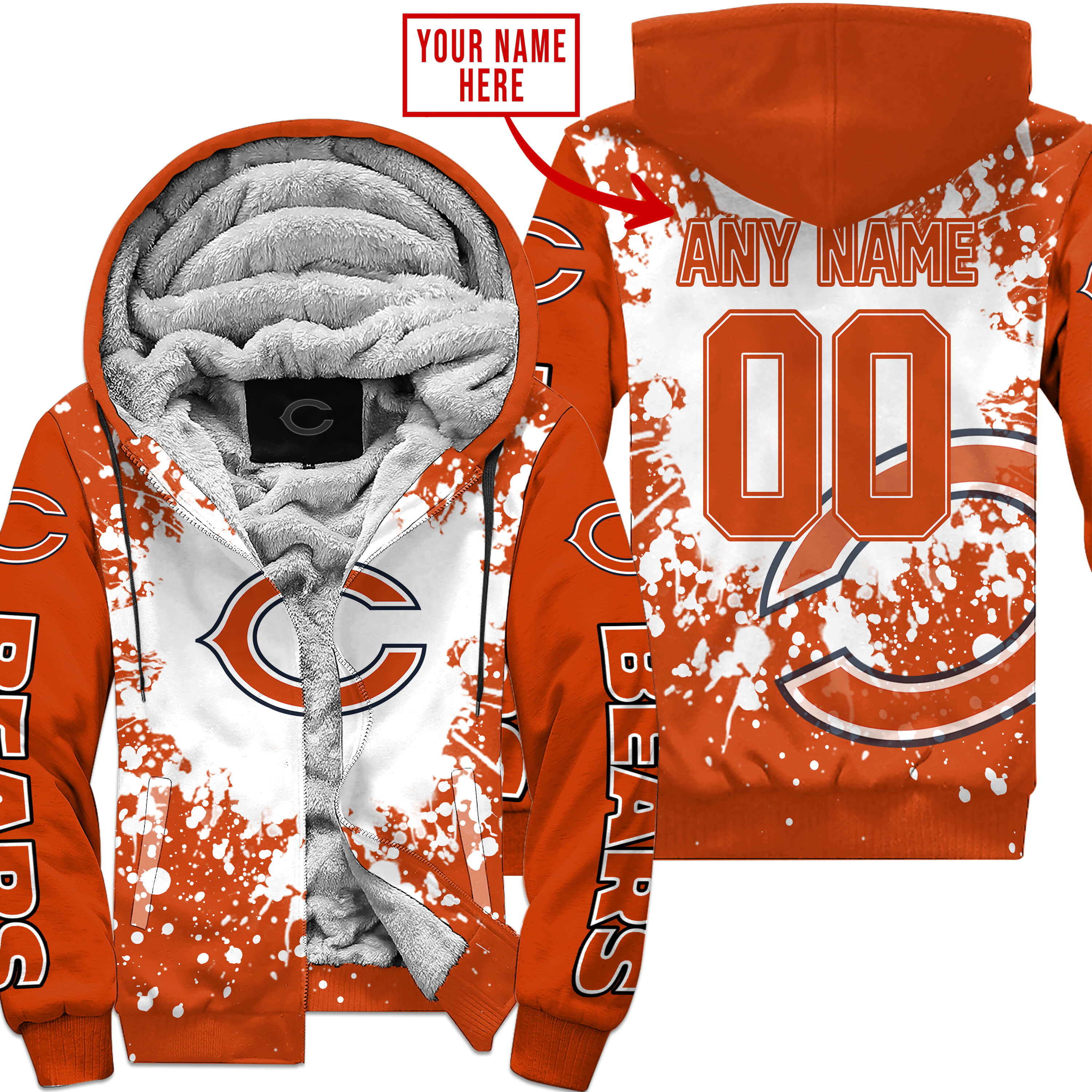Chicago Bears Fleece Hoodie Jacket 2025 Versions Custom Your Name And Number, Sport Jacket, Football Fan Gift 