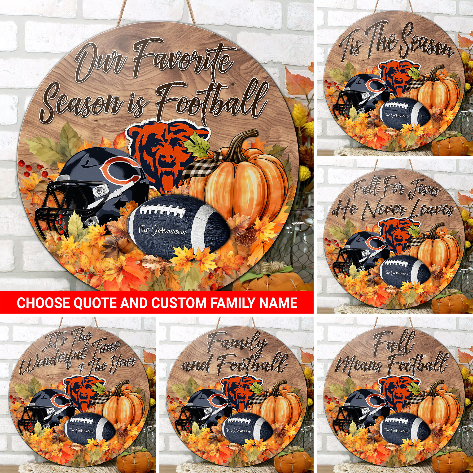 Chicago Bears Shape Wooden Sign Custom Your Family Name And Choose Your Quotes, Sport Sign