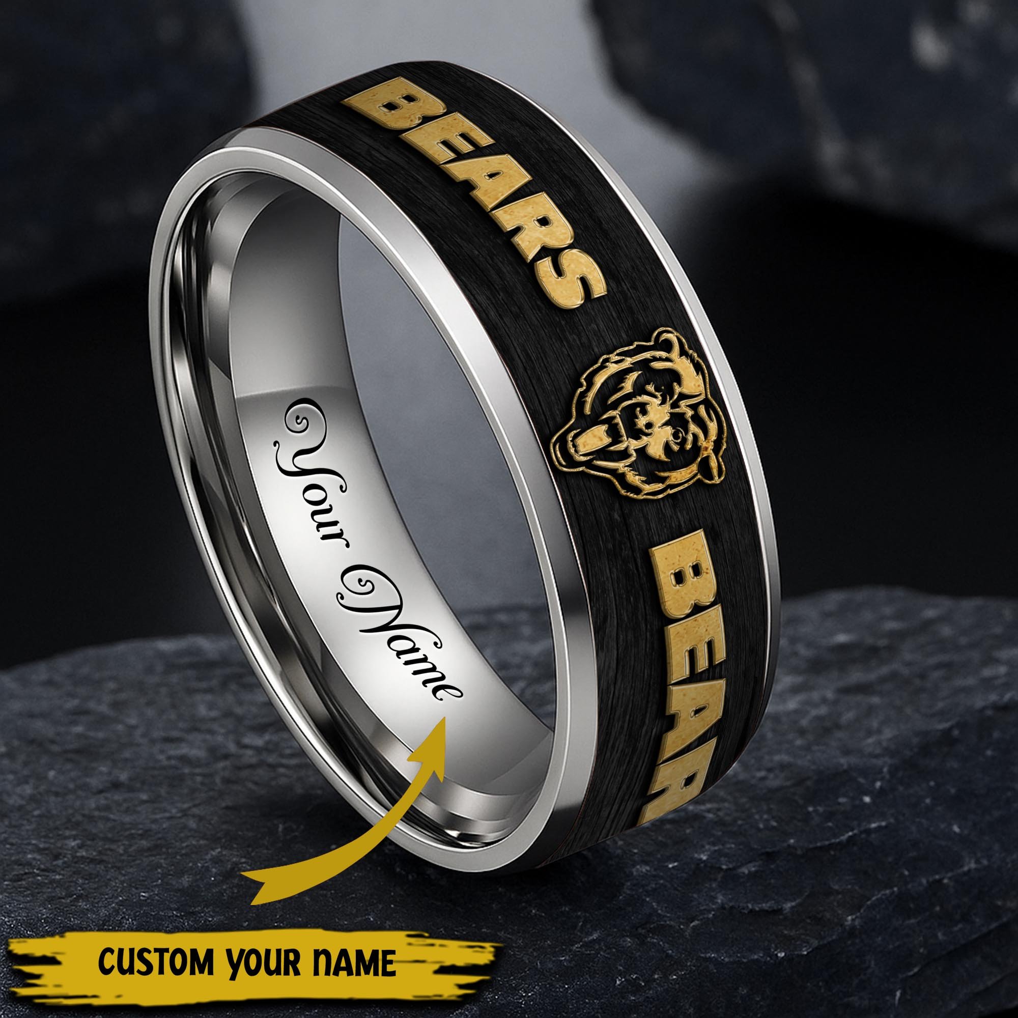 Chicago Bears Stainless Steel Rings Comes With Box Custom Your Name 2025 Versions, Gifts For Fan