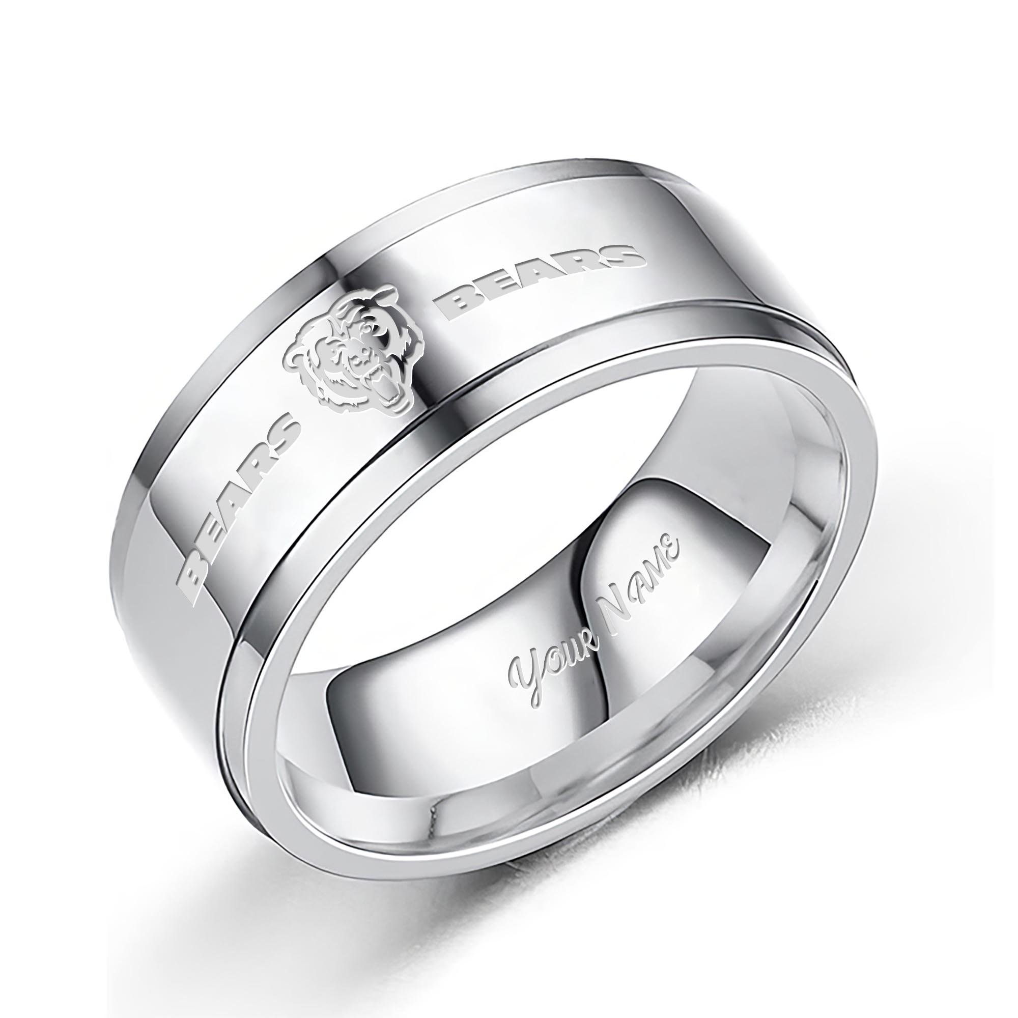 Chicago Bears Stainless Steel Rings Comes With Box Custom Your Name 2025 Versions, Gifts For Fan
